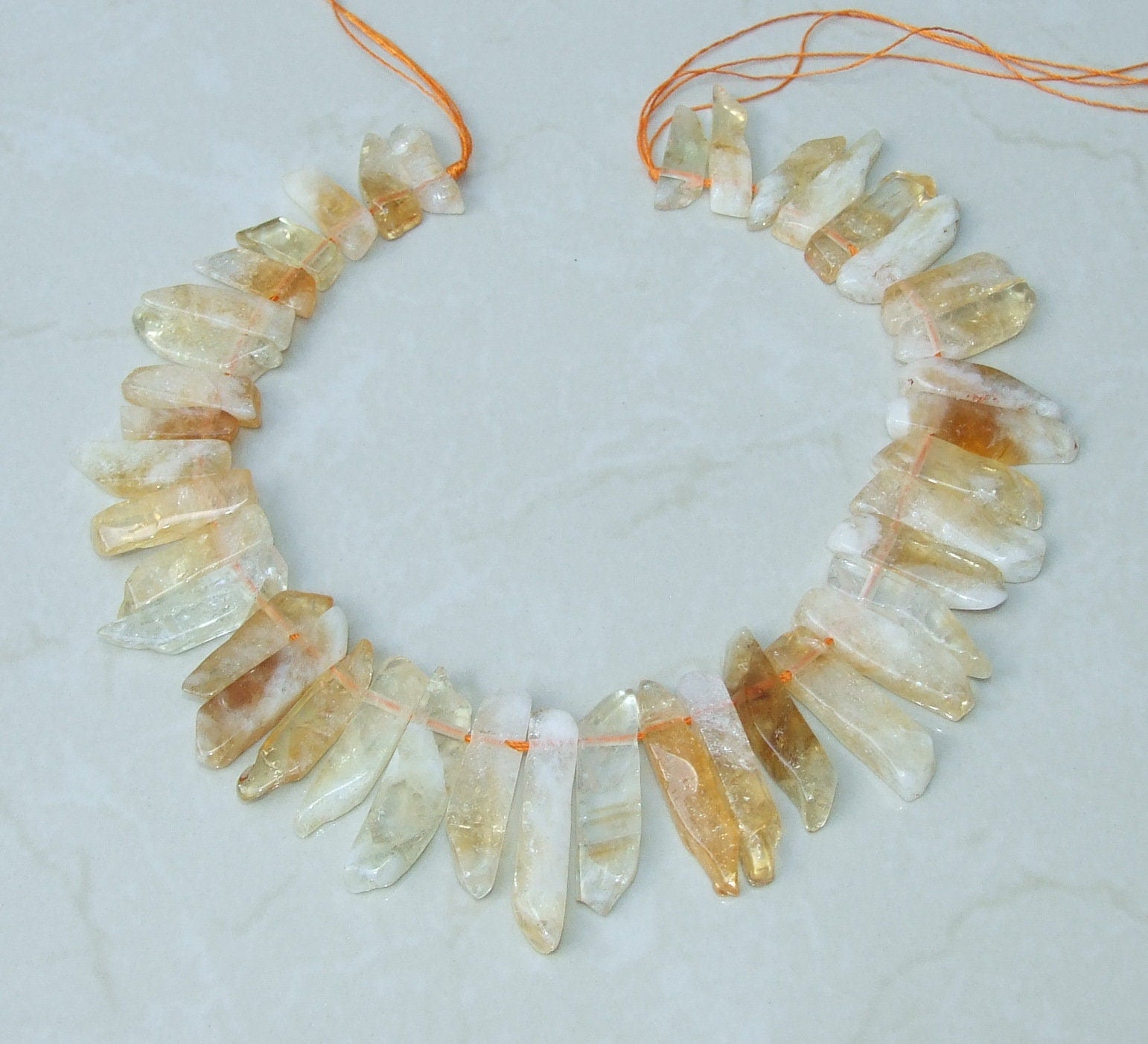 Polished Citrine Quartz Slices, Natural Gemstone Points Strand, Raw Quartz Points Drilled, Quartz Crystal Points Strand of Beads, 20-40+mm - EDGBeadsandGems