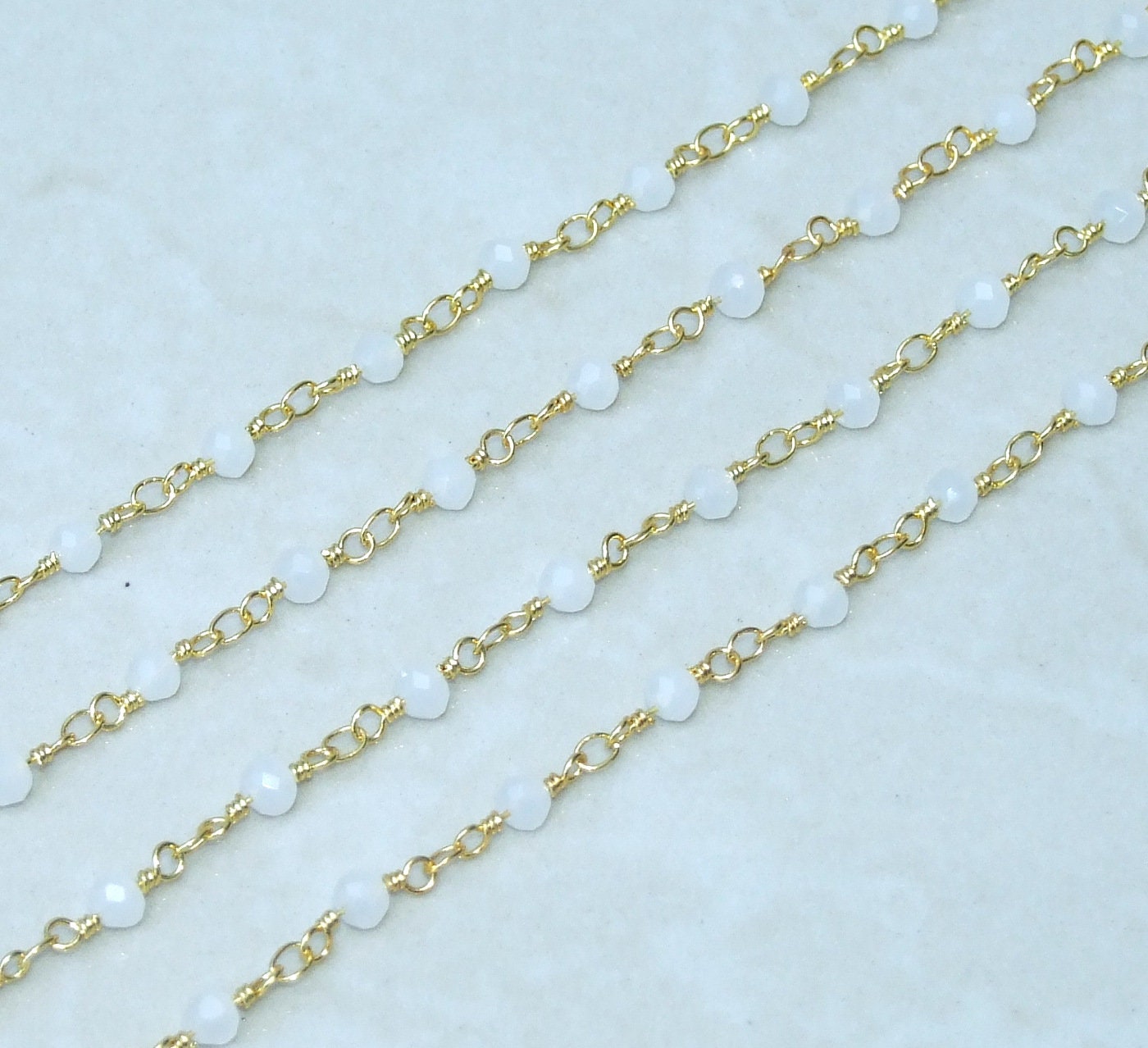 Small White Opalized Glass Rosary Chain, Bulk Chain, Rondelle Glass Beads, Beaded Chain, Body Chain, Gold Chain, Necklace Chain, Belly Chain - EDGBeadsandGems