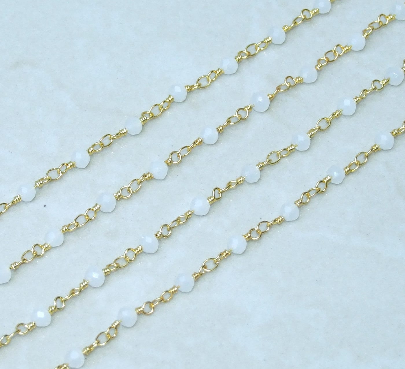Small White Opalized Glass Rosary Chain, Bulk Chain, Rondelle Glass Beads, Beaded Chain, Body Chain, Gold Chain, Necklace Chain, Belly Chain - EDGBeadsandGems