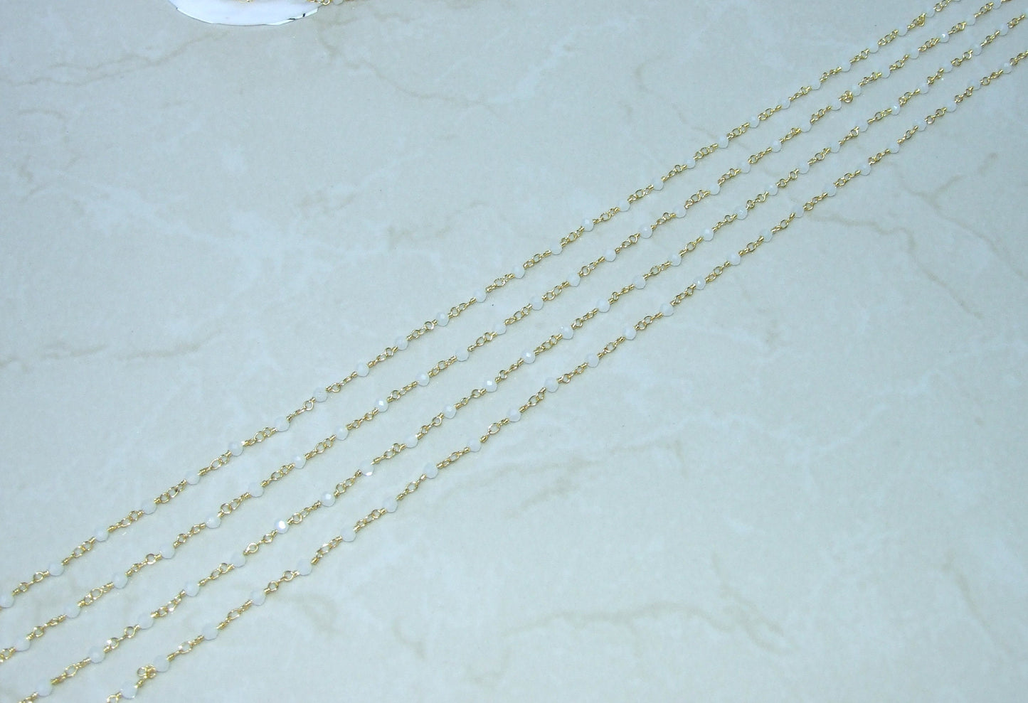 Small White Opalized Glass Rosary Chain, Bulk Chain, Rondelle Glass Beads, Beaded Chain, Body Chain, Gold Chain, Necklace Chain, Belly Chain - EDGBeadsandGems