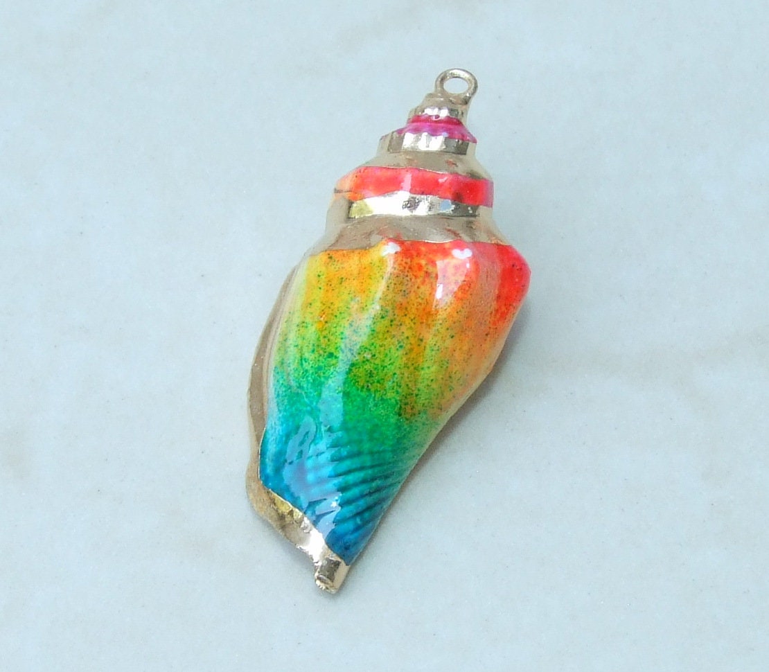 Hand Painted Gold Edge Natural Spiral Sea Shell Pendant, Spiral Shell Bead, Seashell Pendant, Shell Jewelry, Conch Shell, 35-45mm, O2C - EDGBeadsandGems