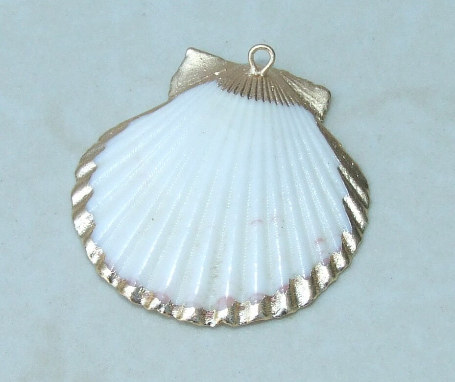 Natural Scallop Shell Pendant, Gold Edge Loop, Seashell Pendant, Seashell Necklace, Beach Jewelry, Ocean Seashell, 37mm, 45mm, 55m, 62-32 - EDGBeadsandGems