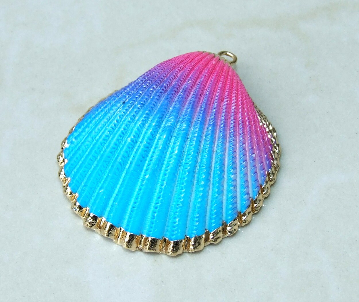 Hand Painted Natural Sea Shell Pendant, Seashell Bead, Shell Pendant, Charm, Clam Shell, Shell Jewelry, Pink and Blue - 35-40mm - 04A - EDGBeadsandGems