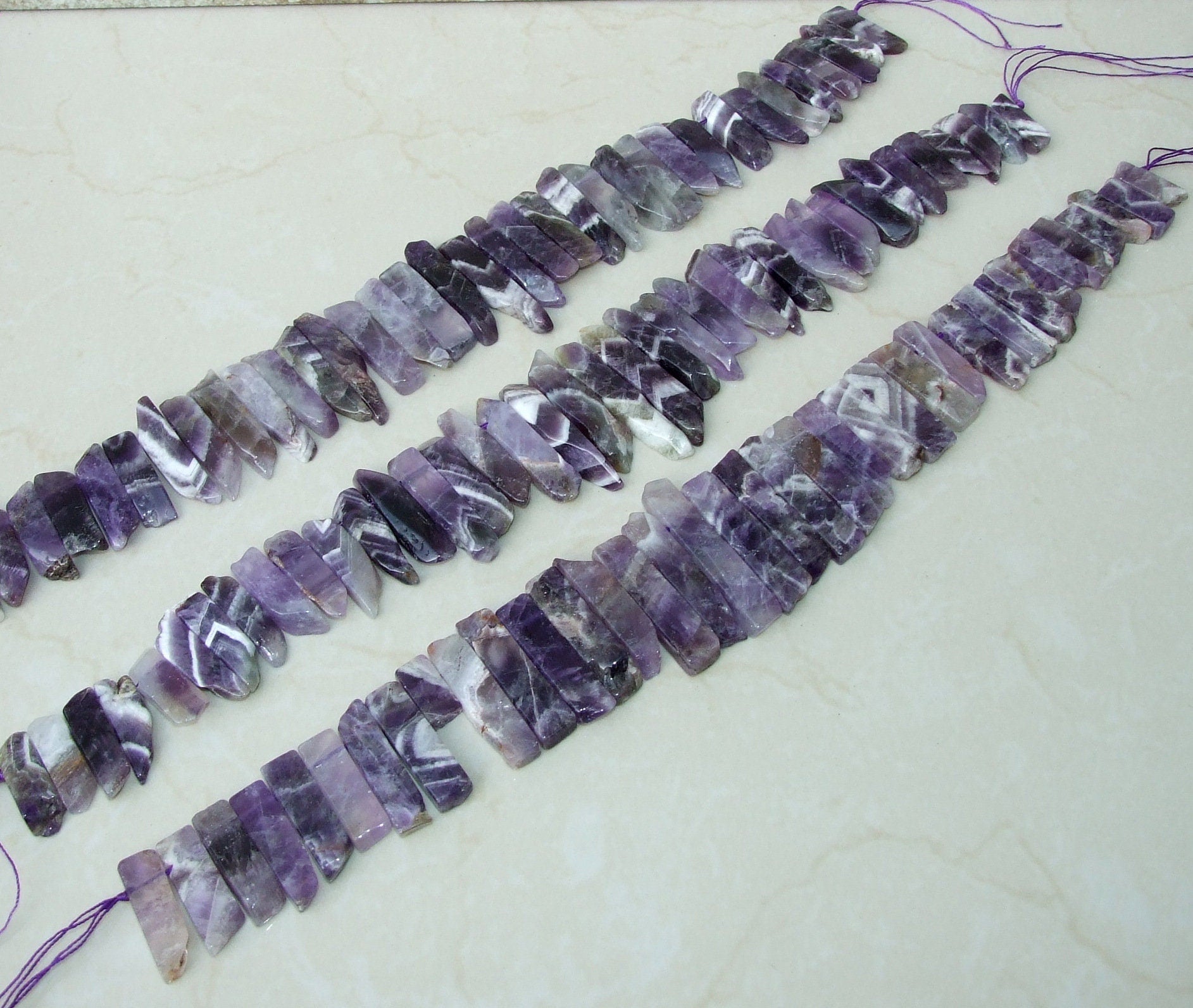 Amethyst Beads, Polished Natural Amethyst Slice, Amethyst Pendants, Gemstone Beads, Amethyst Points Jewelry, Half Strand - 25mm to 50mm - A4 - EDGBeadsandGems