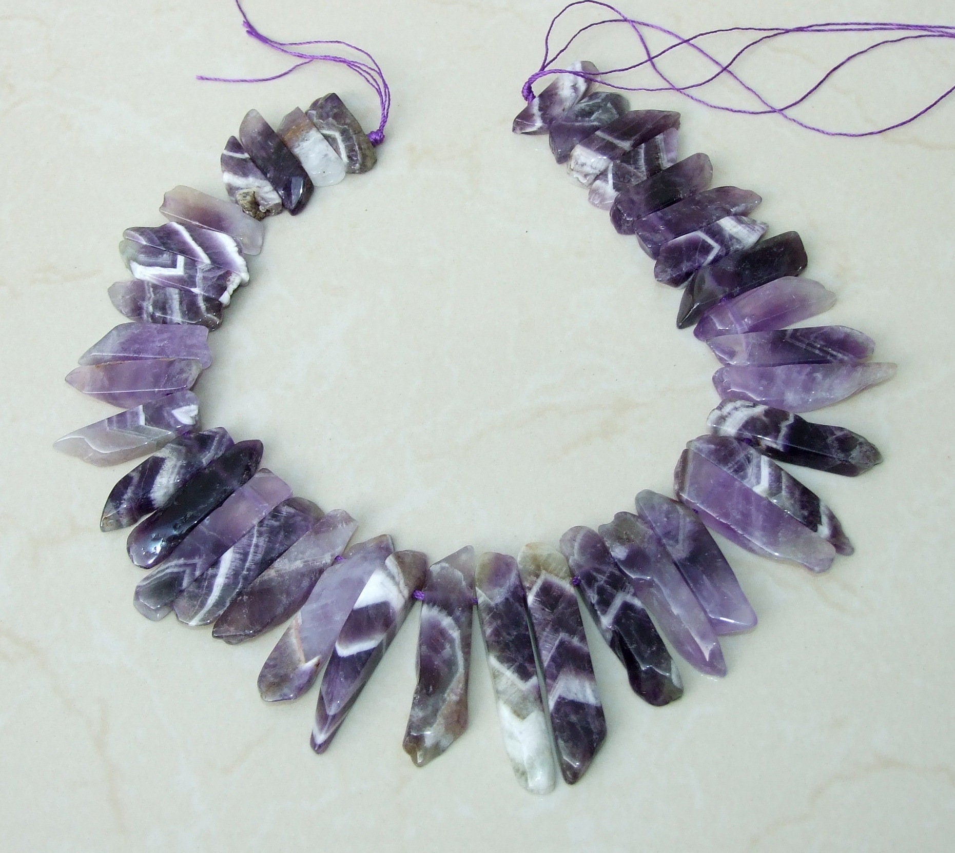 Amethyst Beads, Polished Natural Amethyst Slice, Amethyst Pendants, Gemstone Beads, Amethyst Points Jewelry, Half Strand - 25mm to 50mm - A4 - EDGBeadsandGems