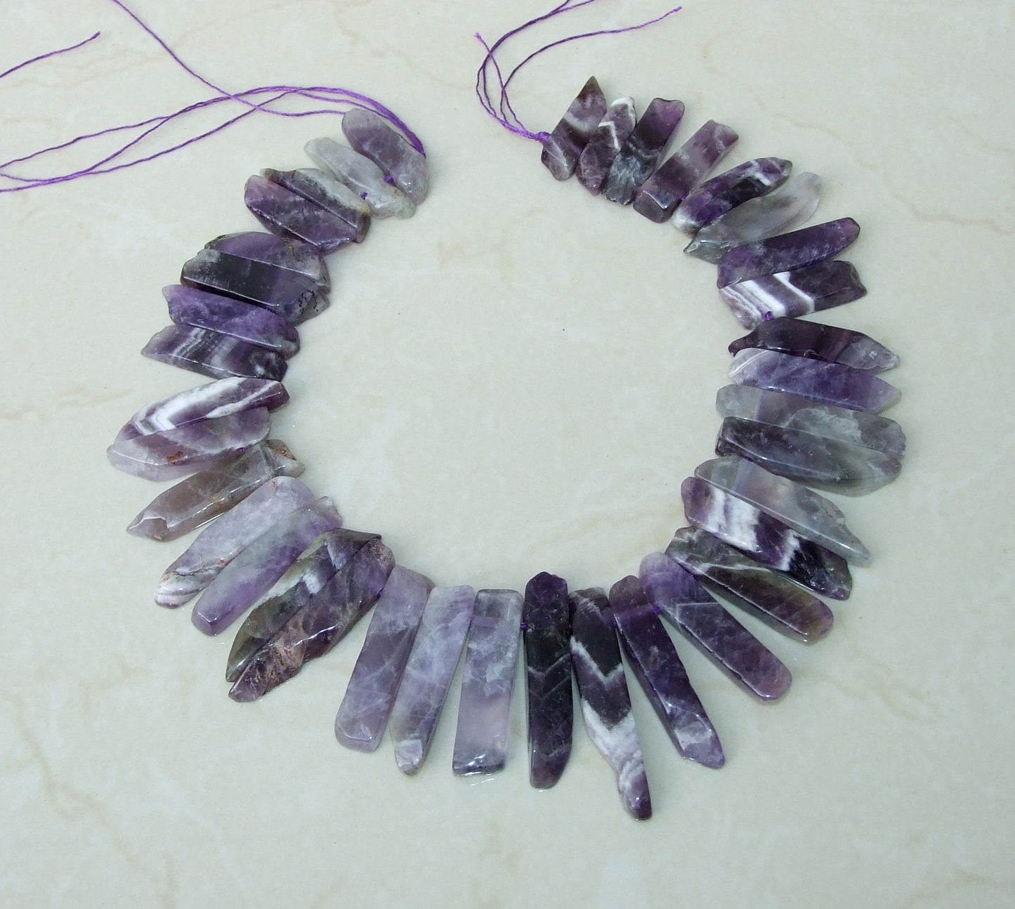 Amethyst Beads, Polished Natural Amethyst Slice, Amethyst Pendants, Gemstone Beads, Amethyst Points Jewelry, Half Strand - 25mm to 50mm - A4 - EDGBeadsandGems