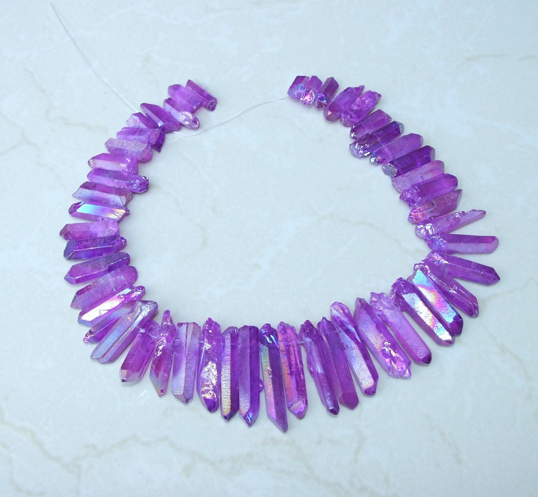 Purple Titanium Angel Aura Quartz Points, Quartz Points Strand, Raw Quartz Points Drilled, Quartz Crystals Points Strand Beads, 20-40mm - EDGBeadsandGems