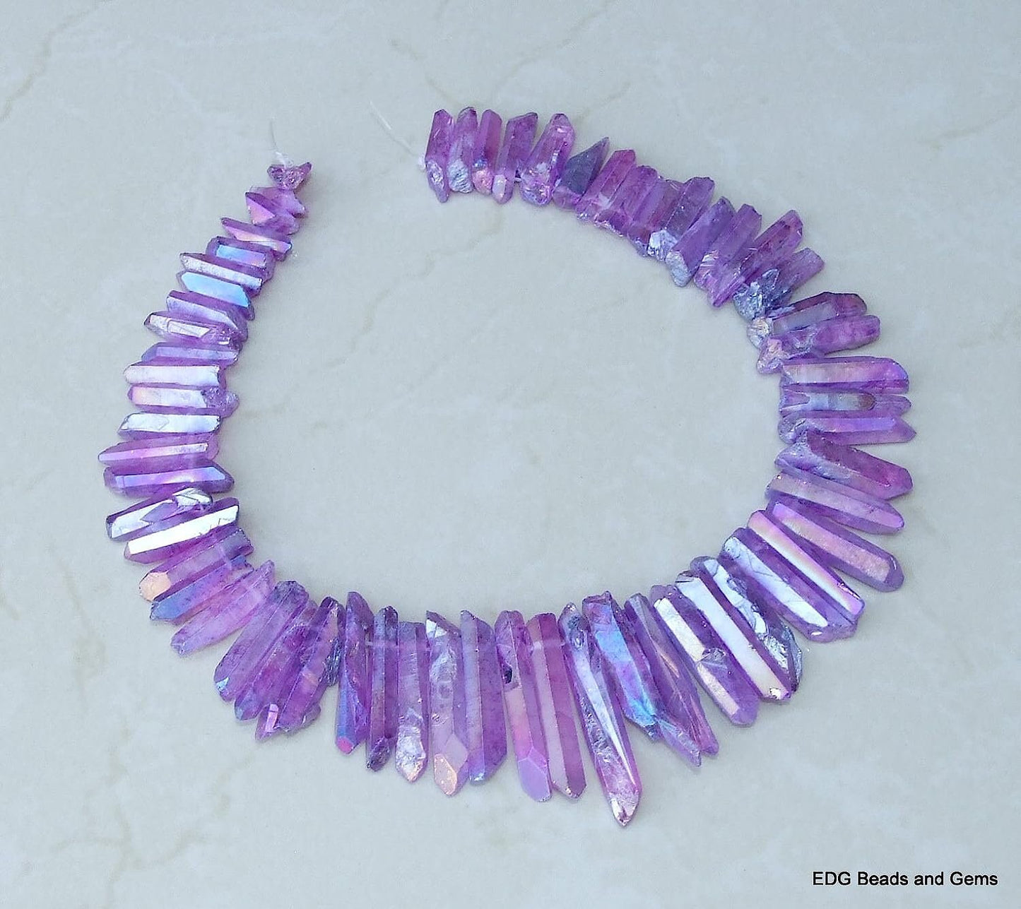 Purple Titanium Angel Aura Quartz Points, Quartz Points Strand, Raw Quartz Points Drilled, Quartz Crystals Points Strand Beads, 20-40mm - EDGBeadsandGems