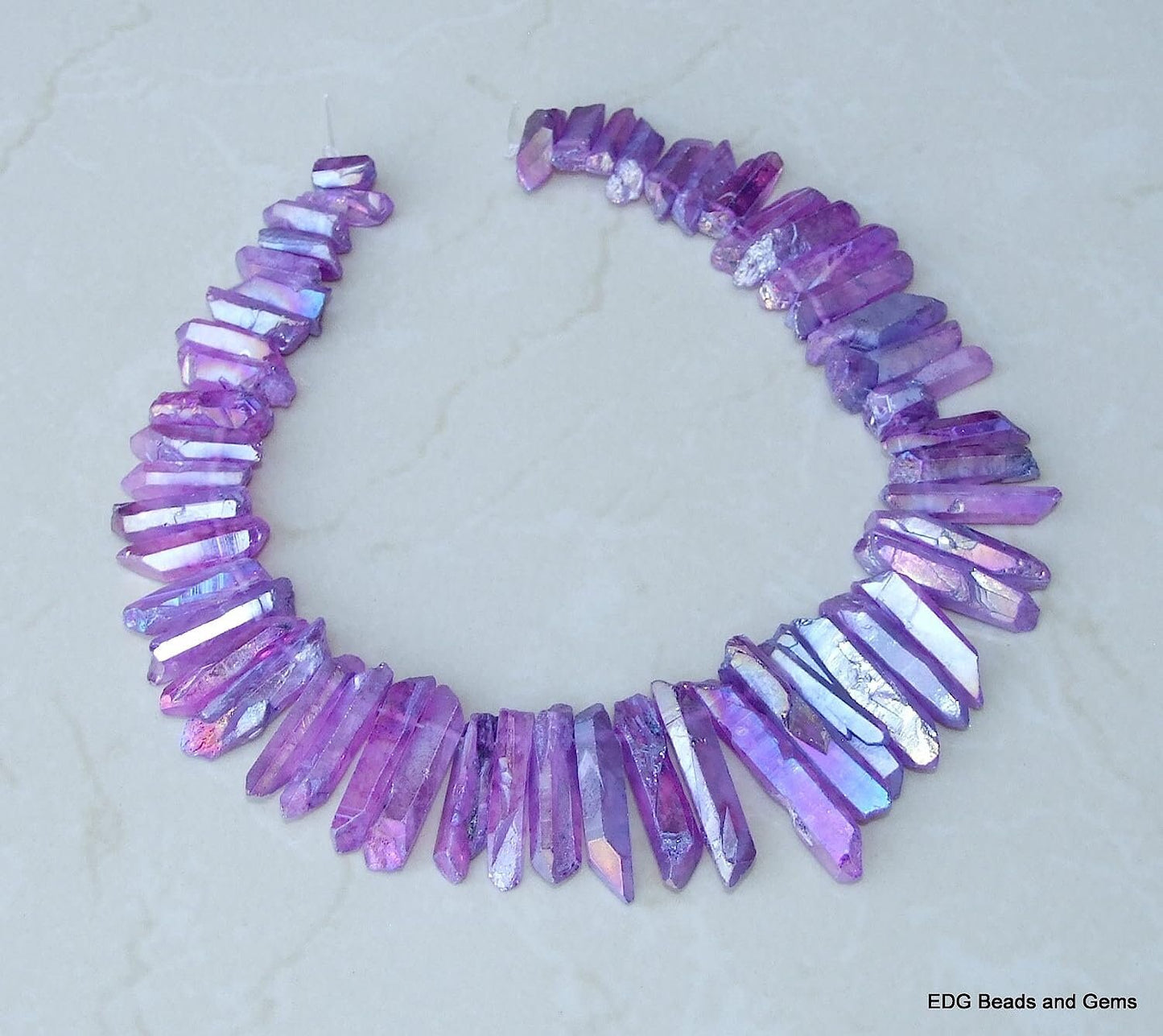 Purple Titanium Angel Aura Quartz Points, Quartz Points Strand, Raw Quartz Points Drilled, Quartz Crystals Points Strand Beads, 20-40mm - EDGBeadsandGems