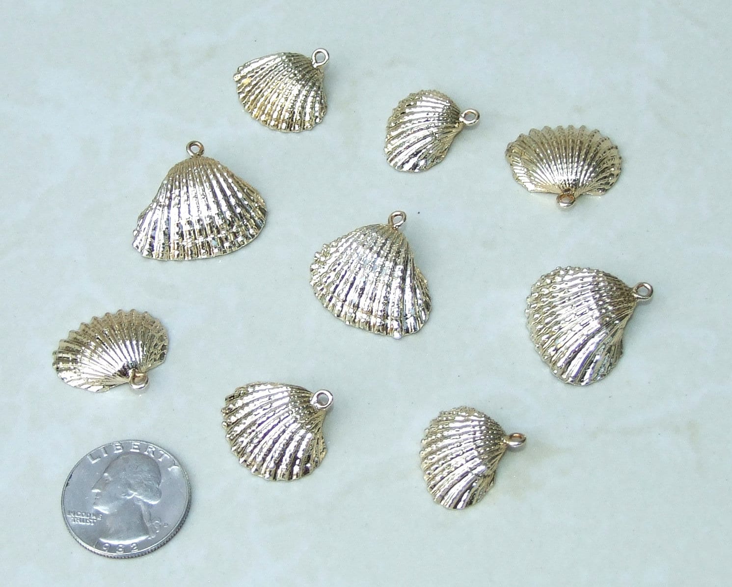 Two Gold Seashells, Natural SeaShell Pendant, Clam Shell Pendant, Gold Plated, Ocean Shell Pendant, Beach, Summer, BOHO, 20mm to 28mm 6-22 - EDGBeadsandGems