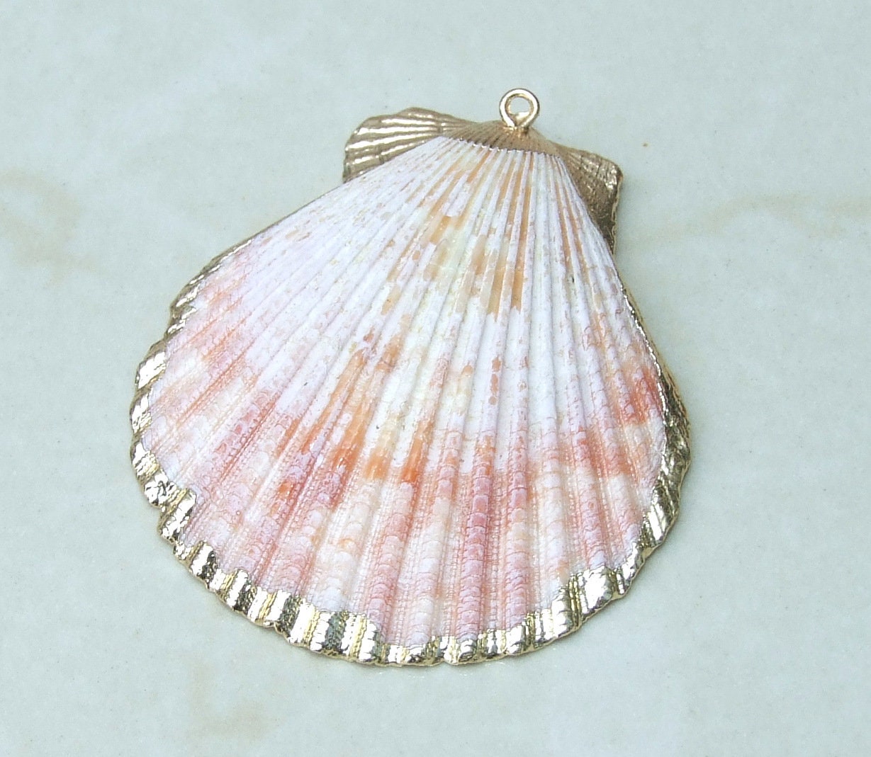 Hand Color Washed Scallop Shell Pendant, Gold Edge, Natural Seashell, Seashell Necklace, Beach Jewelry, Ocean Seashell 45, 55, 65mm 62-31 - EDGBeadsandGems