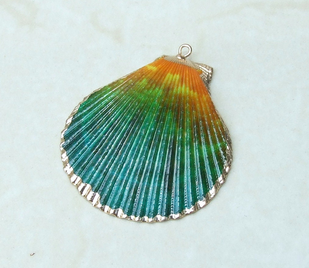 Hand Painted Scallop Shell Pendant, Gold Edge Loop, Natural Seashell, Seashell Necklace, Beach Jewelry, Ocean Seashell, 45mm, 55mm 62-05F - EDGBeadsandGems