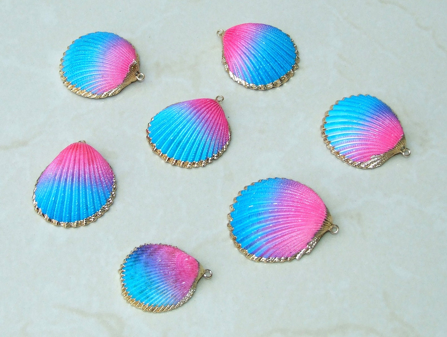 Hand Painted Natural Sea Shell Pendant, Seashell Bead, Shell Pendant, Charm, Clam Shell, Shell Jewelry, Pink and Blue - 35-40mm - 04A - EDGBeadsandGems