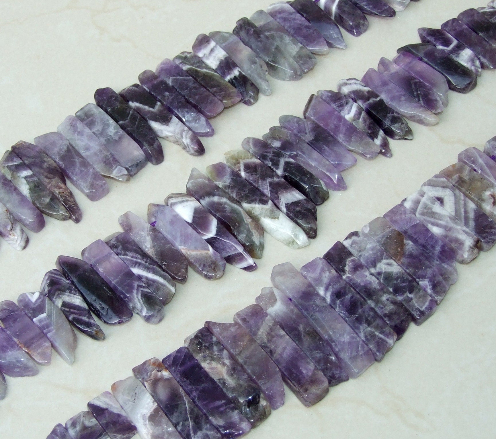 Amethyst Beads, Polished Natural Amethyst Slice, Amethyst Pendants, Gemstone Beads, Amethyst Points Jewelry, Half Strand - 25mm to 50mm - A4 - EDGBeadsandGems