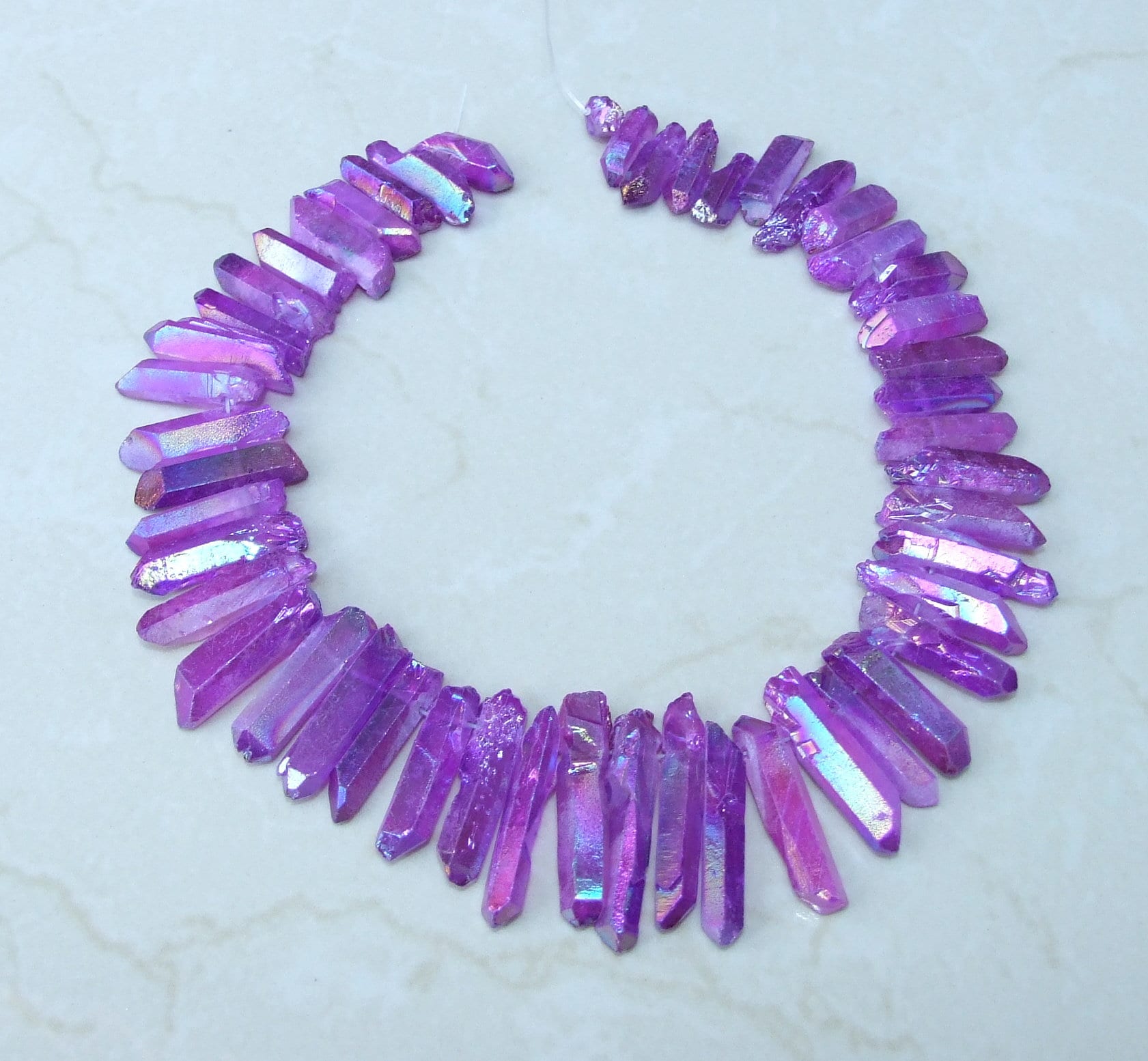 Purple Titanium Angel Aura Quartz Points, Quartz Points Strand, Raw Quartz Points Drilled, Quartz Crystals Points Strand Beads, 20-40mm - EDGBeadsandGems