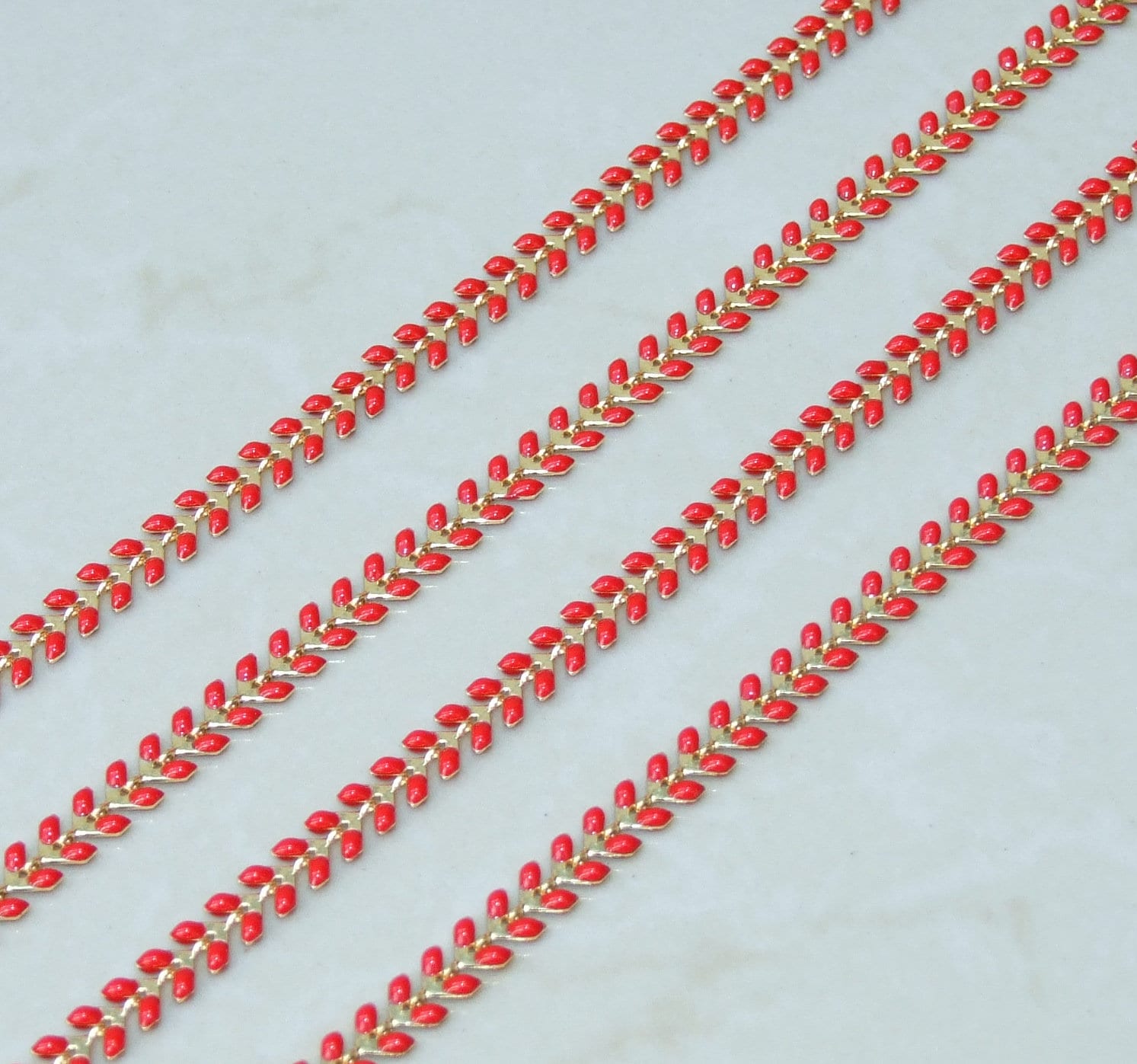 Enamel Chain, Gold Plated Fish Bone Chain, Chevron Chain, Necklace Chain, Bulk Chain, Jewelry Making, Body Chain, Belly Chain, 6.4mm x 2.2mm - EDGBeadsandGems