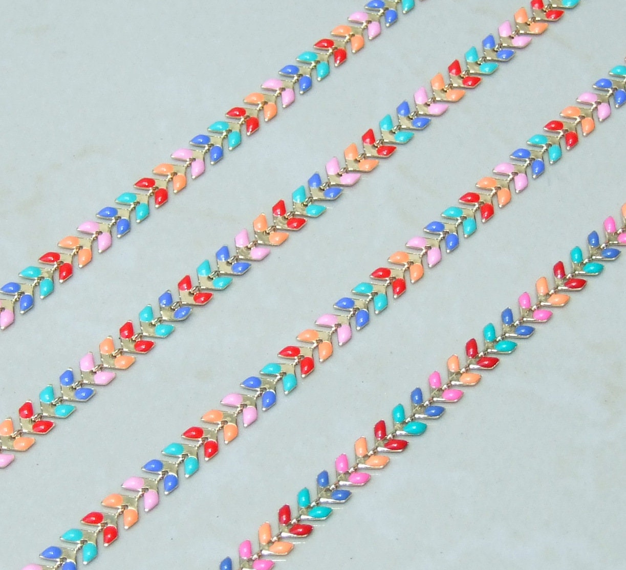 Enamel Chain, Gold Plated Fish Bone Chain, Chevron Chain, Necklace Chain, Bulk Chain, Jewelry Making, Body Chain, Belly Chain, 6.4mm x 2.2mm - EDGBeadsandGems