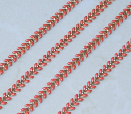 Enamel Chain, Gold Plated Fish Bone Chain, Chevron Chain, Necklace Chain, Bulk Chain, Jewelry Making, Body Chain, Belly Chain, 6.4mm x 2.2mm - EDGBeadsandGems