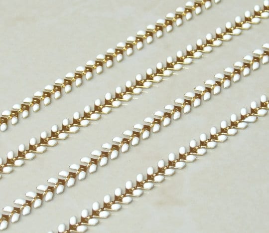 Enamel Chain, Gold Plated Fish Bone Chain, Chevron Chain, Necklace Chain, Bulk Chain, Jewelry Making, Body Chain, Belly Chain, 6.4mm x 2.2mm - EDGBeadsandGems