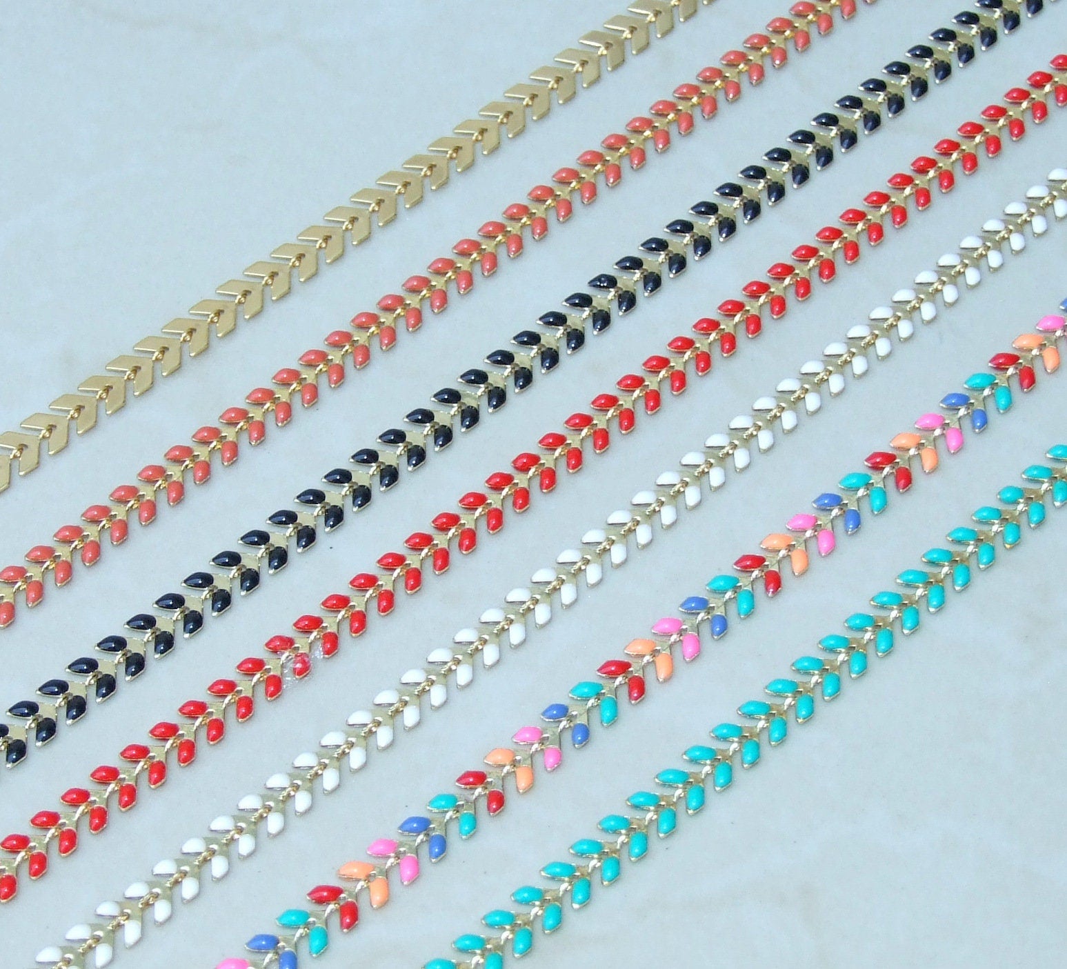 Enamel Chain, Gold Plated Fish Bone Chain, Chevron Chain, Necklace Chain, Bulk Chain, Jewelry Making, Body Chain, Belly Chain, 6.4mm x 2.2mm - EDGBeadsandGems