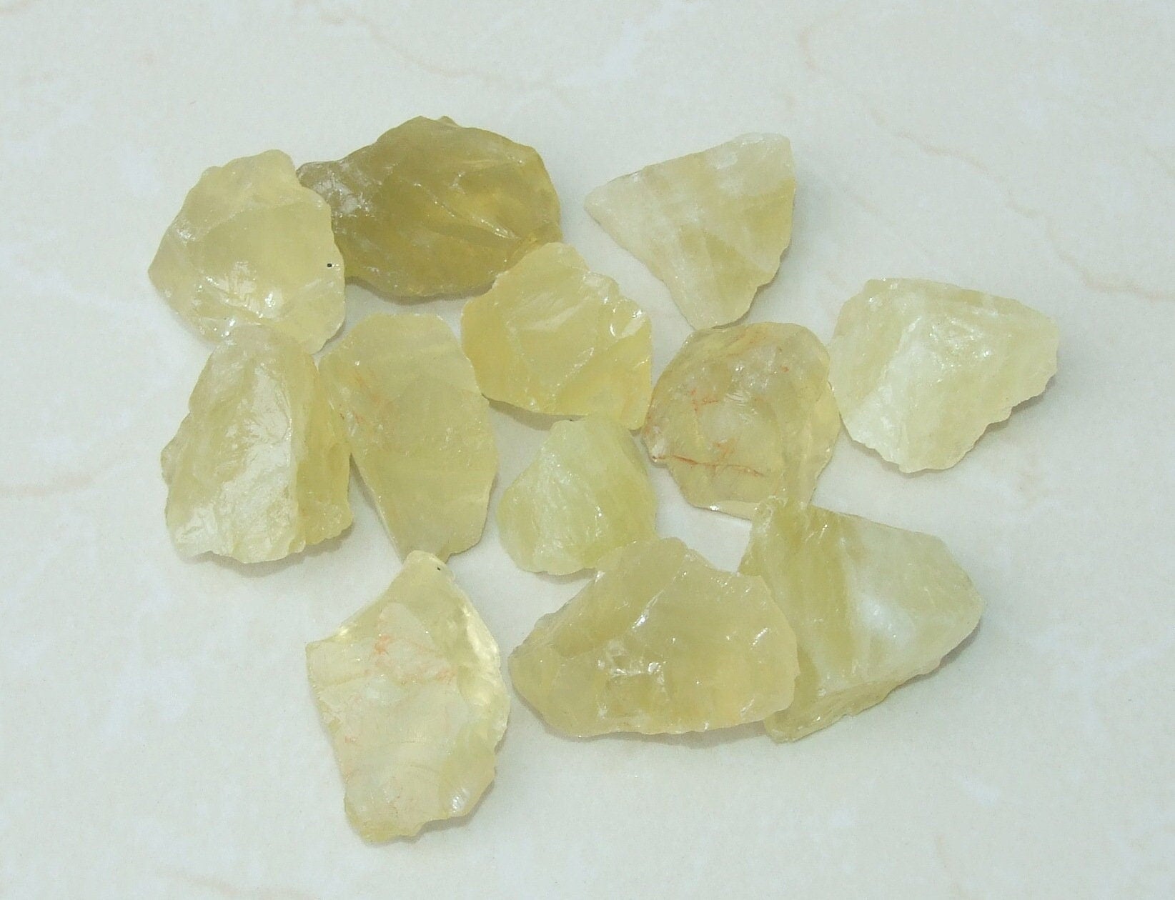 Three Raw Lemon Quartz Gemstone Chunks, Undrilled Rough Natural Stones, Loose Quartz Crystal Rocks. Approx. 2 inch (50mm) - EDGBeadsandGems