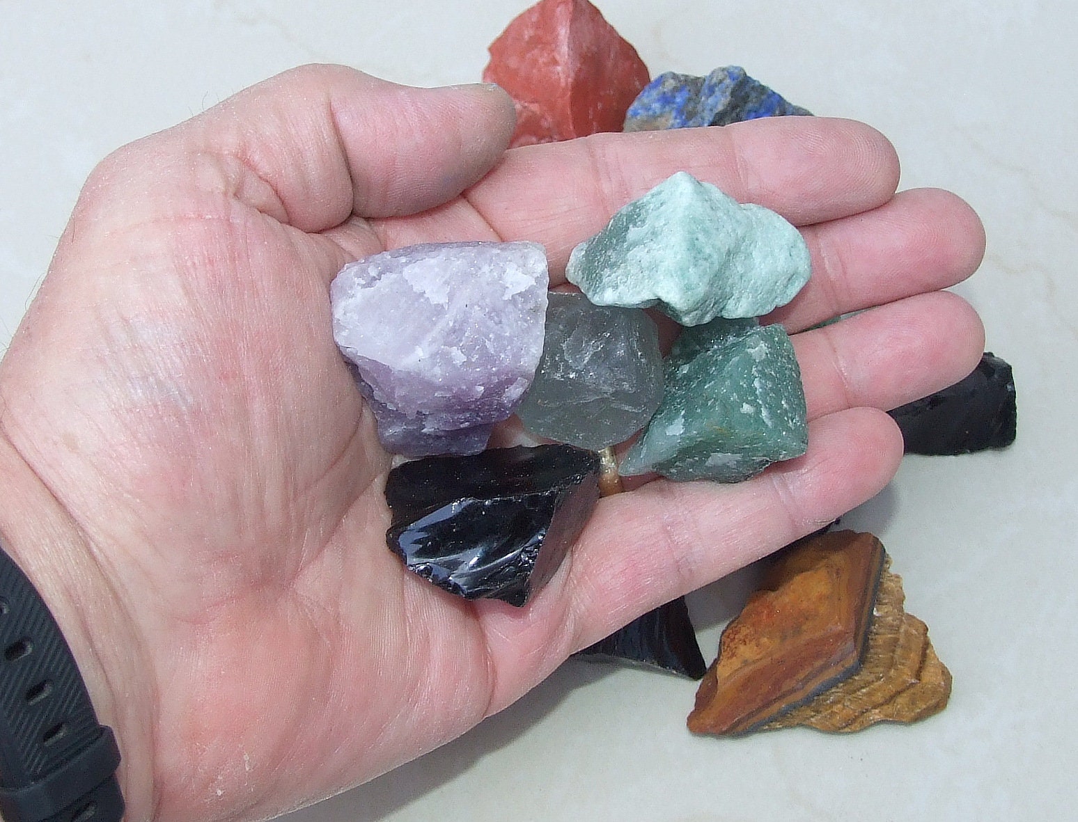 Four Raw Mixed Gemstone Chunks, Undrilled Rough Natural Quartz Stones Rocks. Chunks Run 1-3/8 to 2 inch (50mm) - EDGBeadsandGems