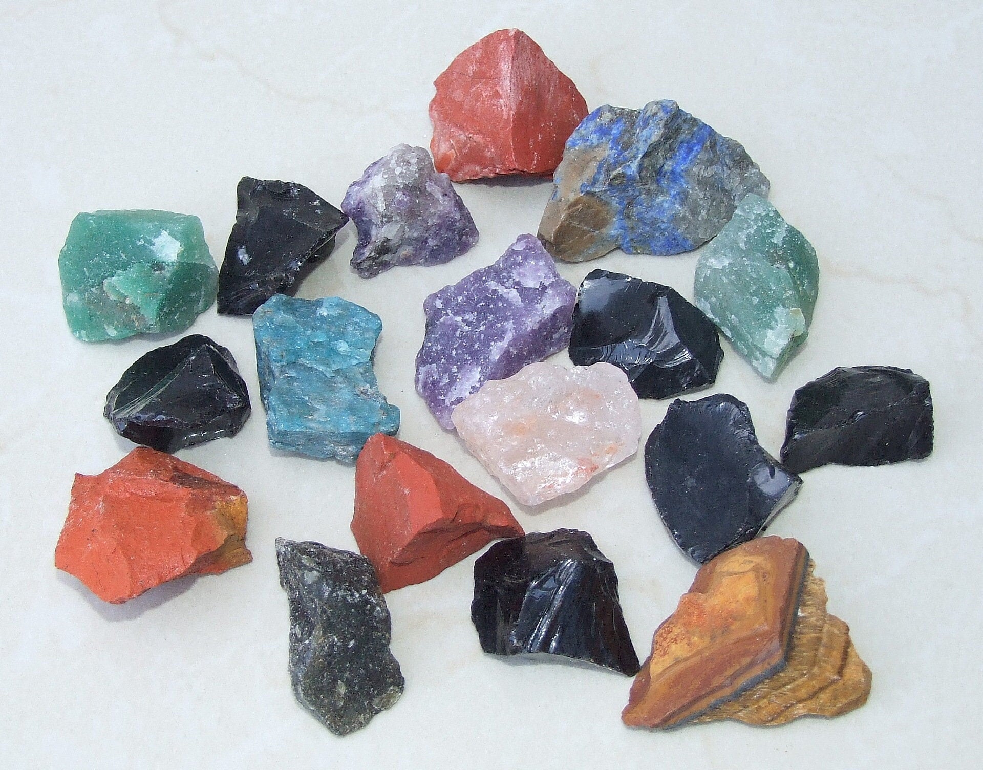 Four Raw Mixed Gemstone Chunks, Undrilled Rough Natural Quartz Stones Rocks. Chunks Run 1-3/8 to 2 inch (50mm) - EDGBeadsandGems