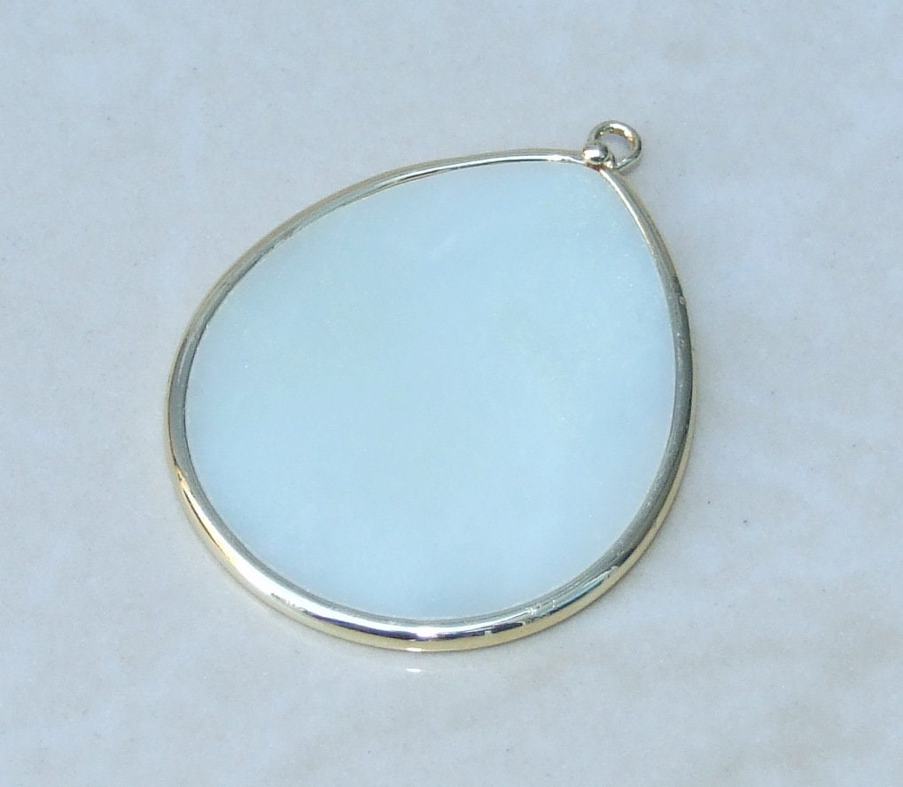 Amazonite Pendant, Gemstone Pendant, Slice Pendant, Gold Plated Bezel and Bail, Teardrop Pendant, Thin and Polished - 32mm x 38mm - EDGBeadsandGems