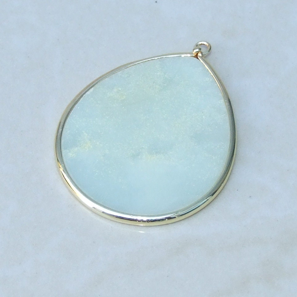 Amazonite Pendant, Gemstone Pendant, Slice Pendant, Gold Plated Bezel and Bail, Teardrop Pendant, Thin and Polished - 32mm x 38mm - EDGBeadsandGems