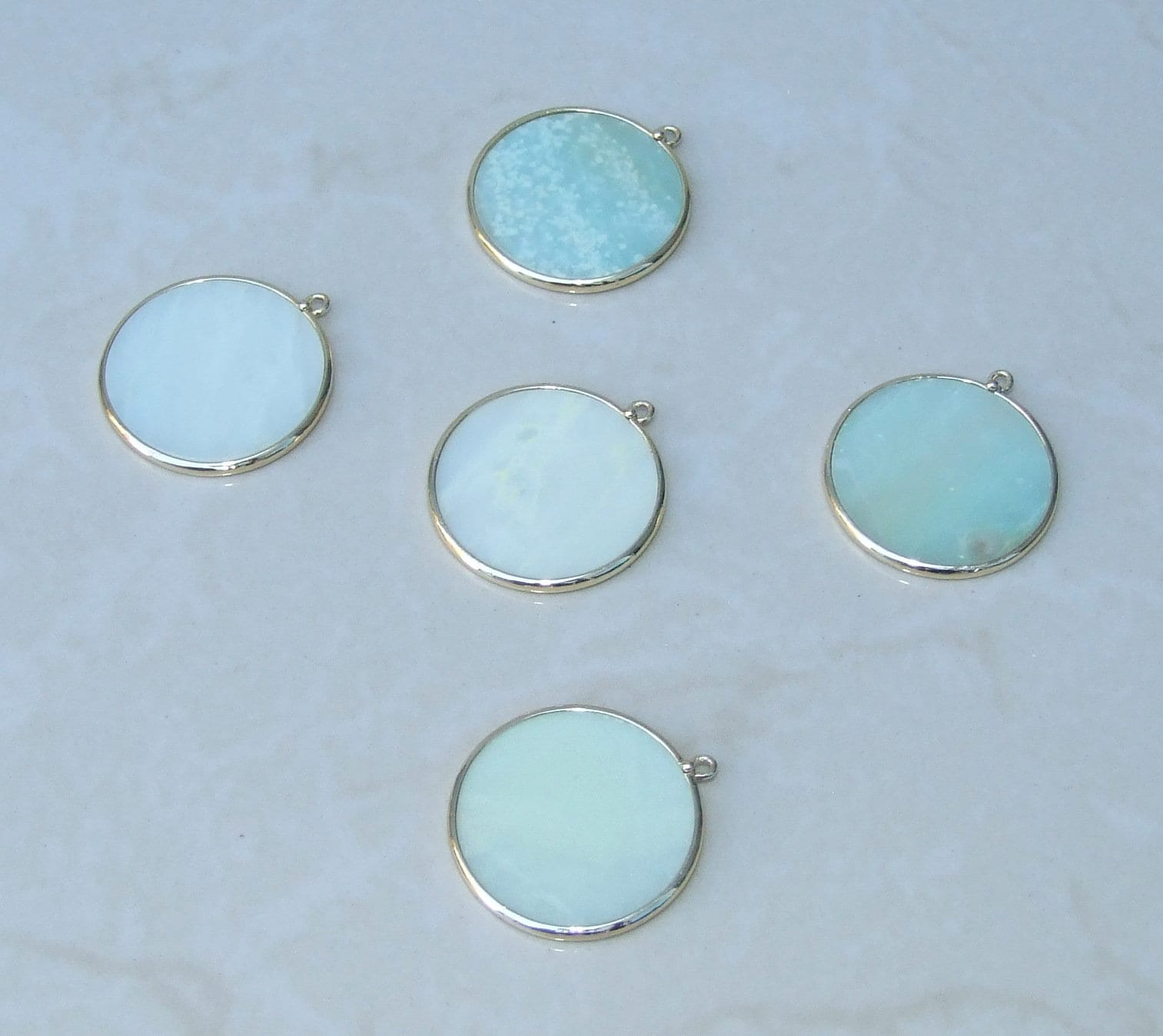 Amazonite Pendant, Gemstone Pendant, Thin Slice Pendant, Polished Amazonite, Round, Gold Bezel, Jewelry Stones, Necklace Pendant, 30mm - EDGBeadsandGems