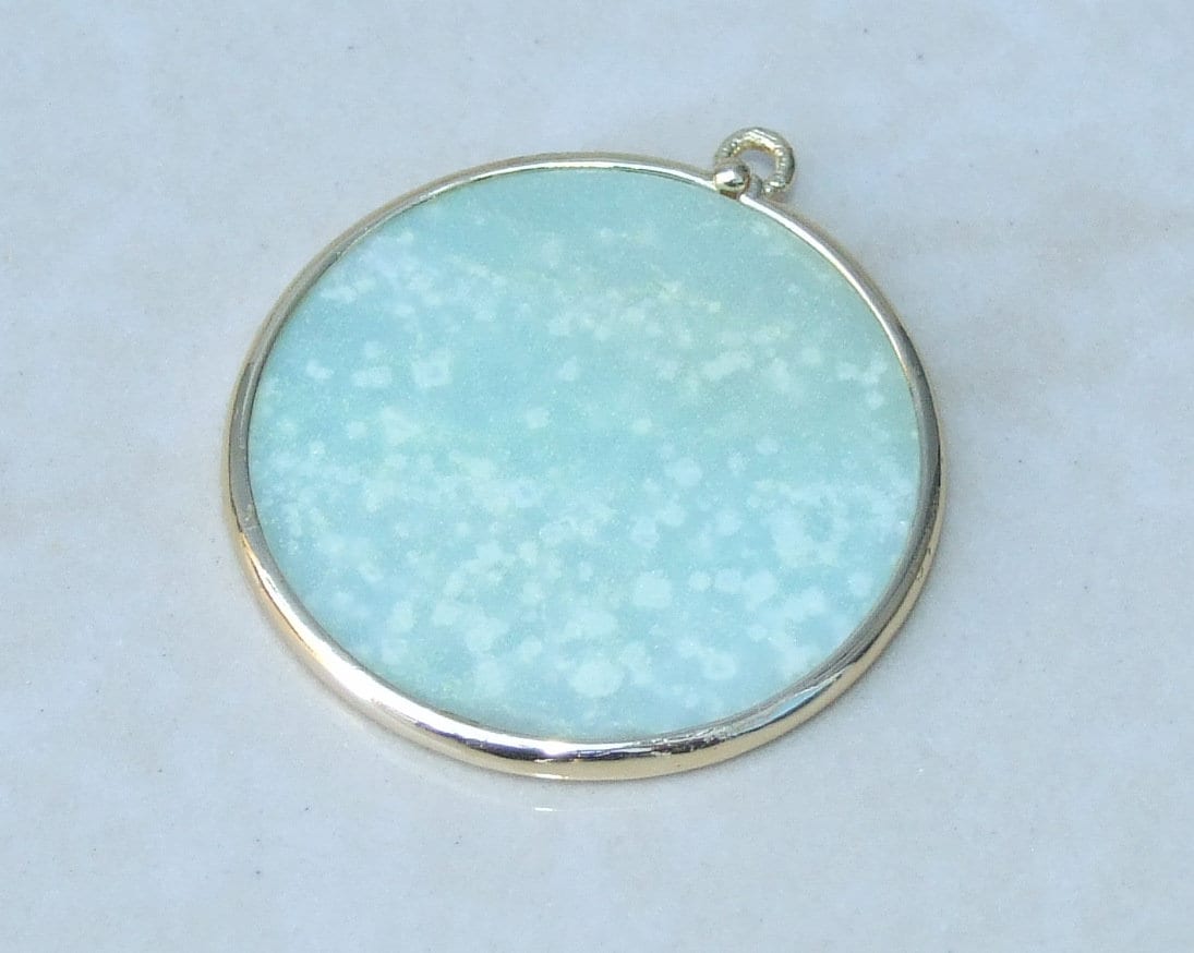 Amazonite Pendant, Gemstone Pendant, Thin Slice Pendant, Polished Amazonite, Round, Gold Bezel, Jewelry Stones, Necklace Pendant, 30mm - EDGBeadsandGems