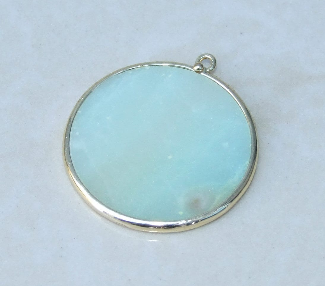 Amazonite Pendant, Gemstone Pendant, Thin Slice Pendant, Polished Amazonite, Round, Gold Bezel, Jewelry Stones, Necklace Pendant, 30mm - EDGBeadsandGems