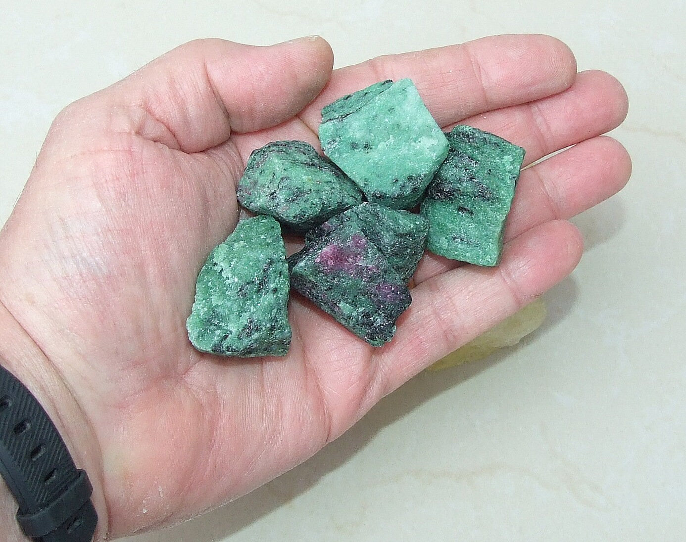 Four Raw Ruby Zoisite Gemstone Chunks, Undrilled Rough Natural Stones Rocks. Approx. 1-3/4 inch (45mm) - EDGBeadsandGems