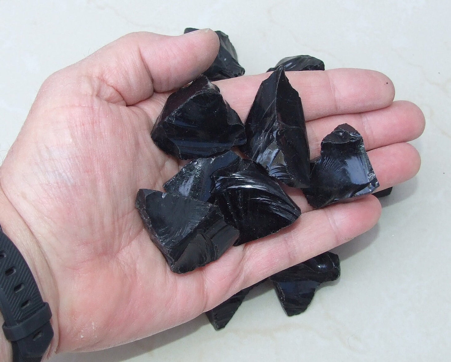 Five Raw Black Obsidian Gemstone Chunks, Undrilled Rough Natural Stones Rocks. Approx. 1-3/8 - 1-7/8 inch (40-50mm) - EDGBeadsandGems