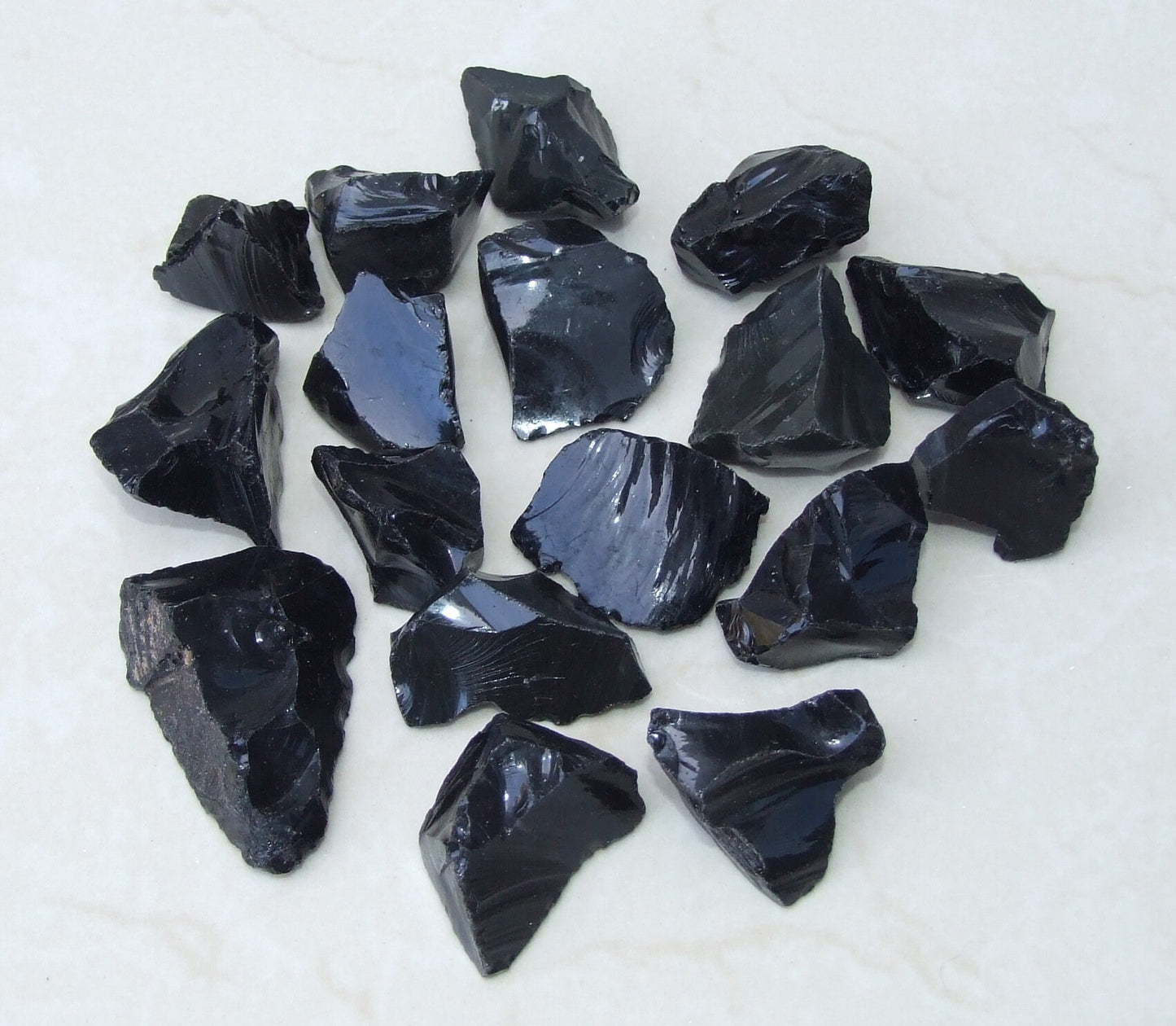 Five Raw Black Obsidian Gemstone Chunks, Undrilled Rough Natural Stones Rocks. Approx. 1-3/8 - 1-7/8 inch (40-50mm) - EDGBeadsandGems