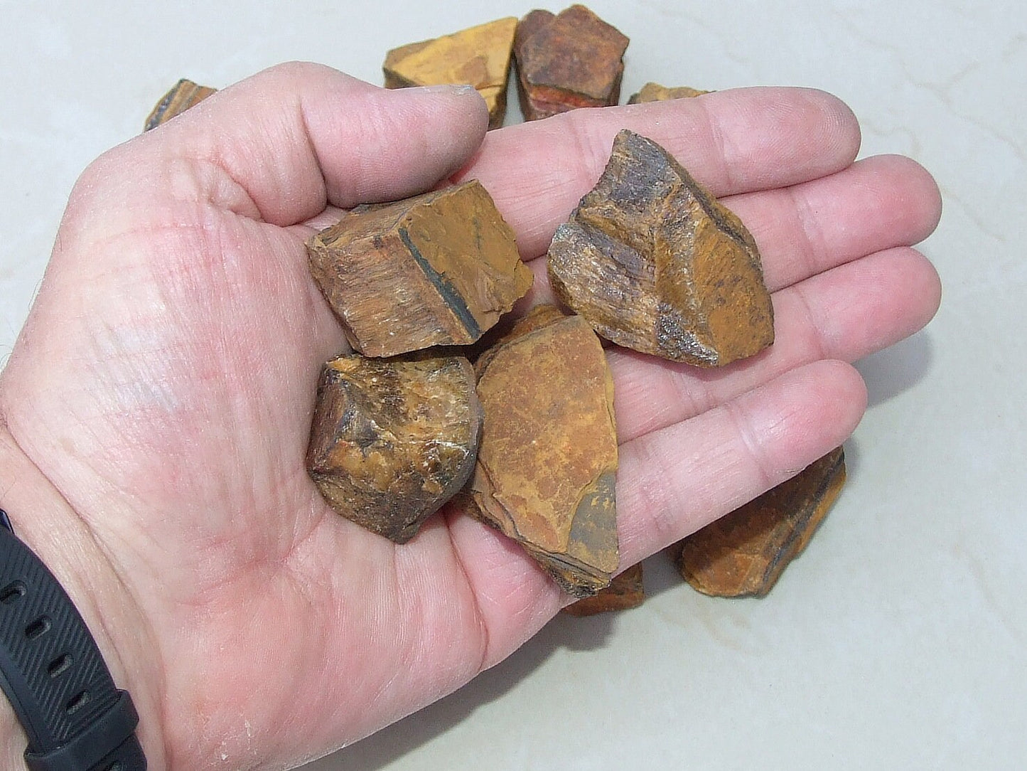 Three Raw Yellow Tiger Eye Gemstone Chunks, Undrilled Rough Natural Stones Rocks. Approx. 1-1/2 - 2 inch (50mm) - EDGBeadsandGems