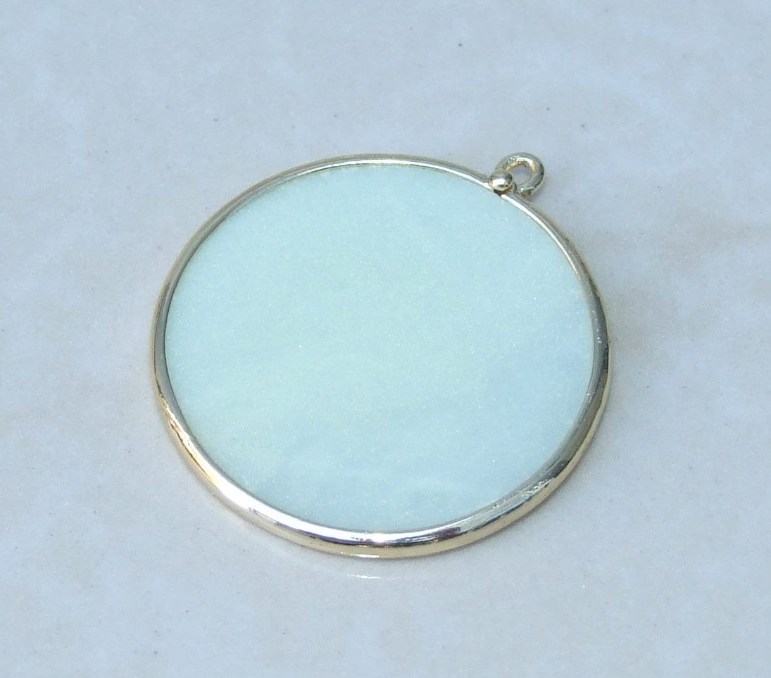 Amazonite Pendant, Gemstone Pendant, Thin Slice Pendant, Polished Amazonite, Round, Gold Bezel, Jewelry Stones, Necklace Pendant, 30mm - EDGBeadsandGems