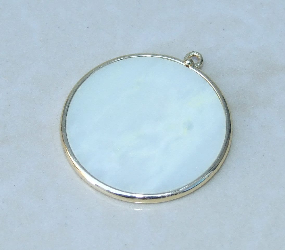 Amazonite Pendant, Gemstone Pendant, Thin Slice Pendant, Polished Amazonite, Round, Gold Bezel, Jewelry Stones, Necklace Pendant, 30mm - EDGBeadsandGems