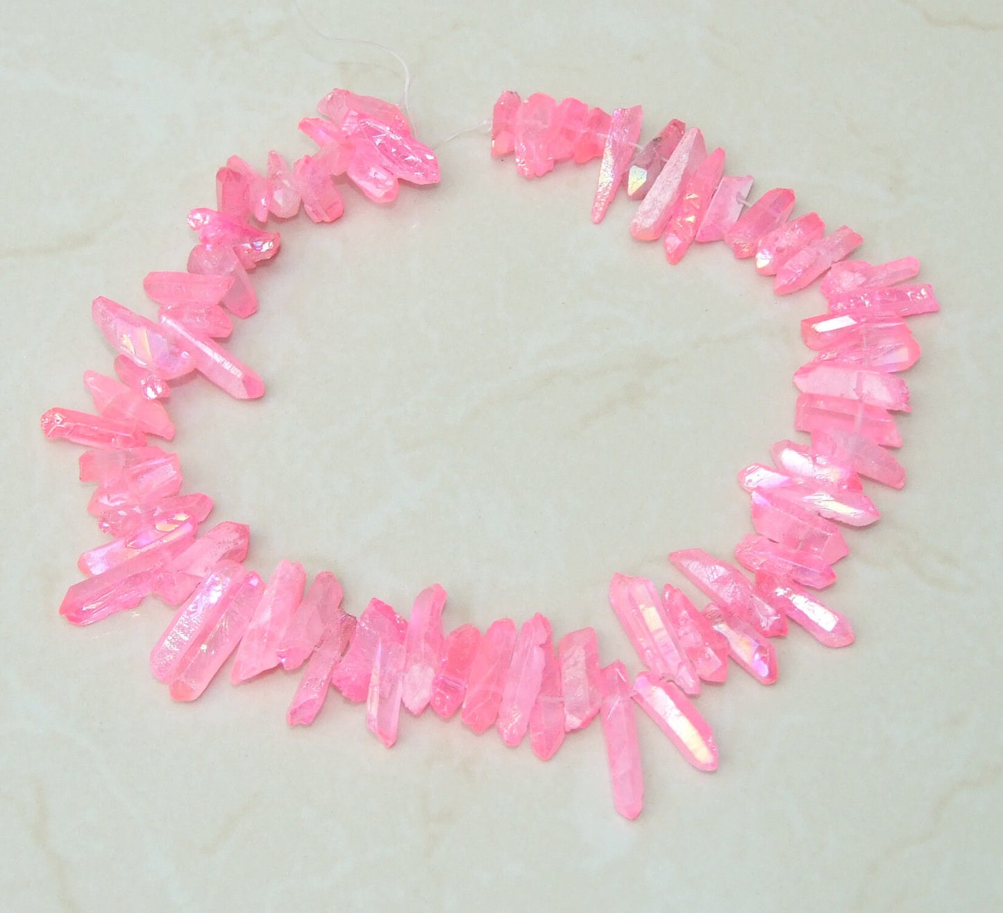 Dark Pink Titanium Quartz Point, Angel Aura Quartz Points Strand, Raw Quartz Points Drilled, Quartz Crystals Points Strand Beads, 20-30mm - EDGBeadsandGems