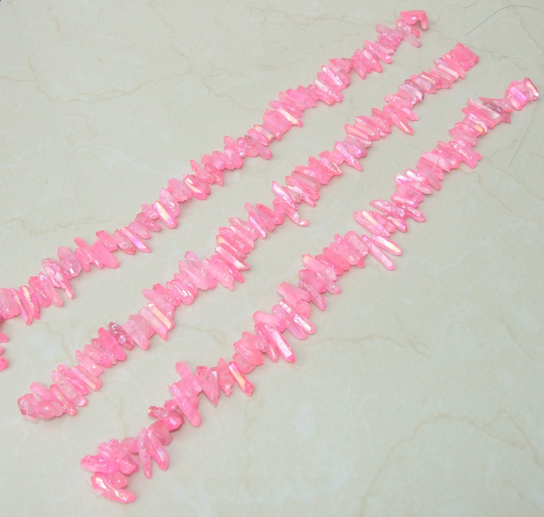 Dark Pink Titanium Quartz Point, Angel Aura Quartz Points Strand, Raw Quartz Points Drilled, Quartz Crystals Points Strand Beads, 20-30mm - EDGBeadsandGems