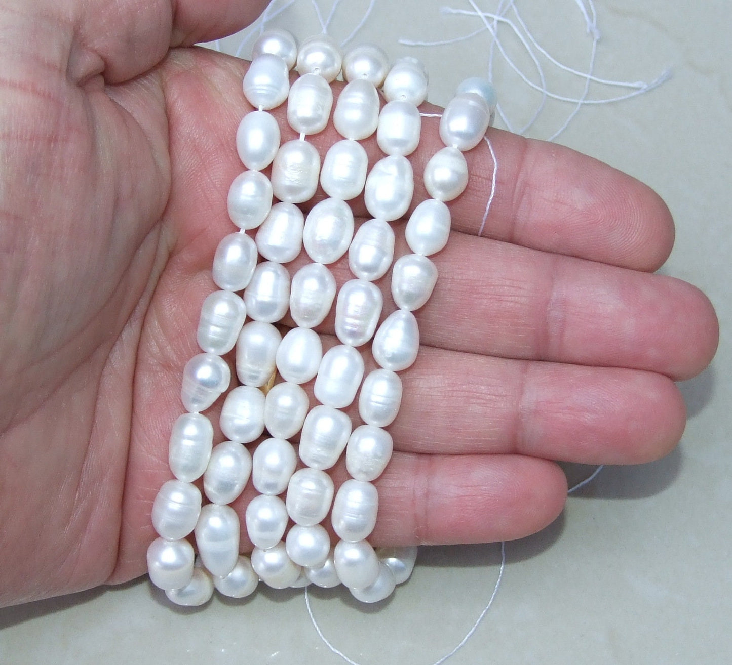 Natural Cultured Freshwater Pearl Beads, Rice Shape, 8mm x 11mm, Half strand, 07B - EDGBeadsandGems