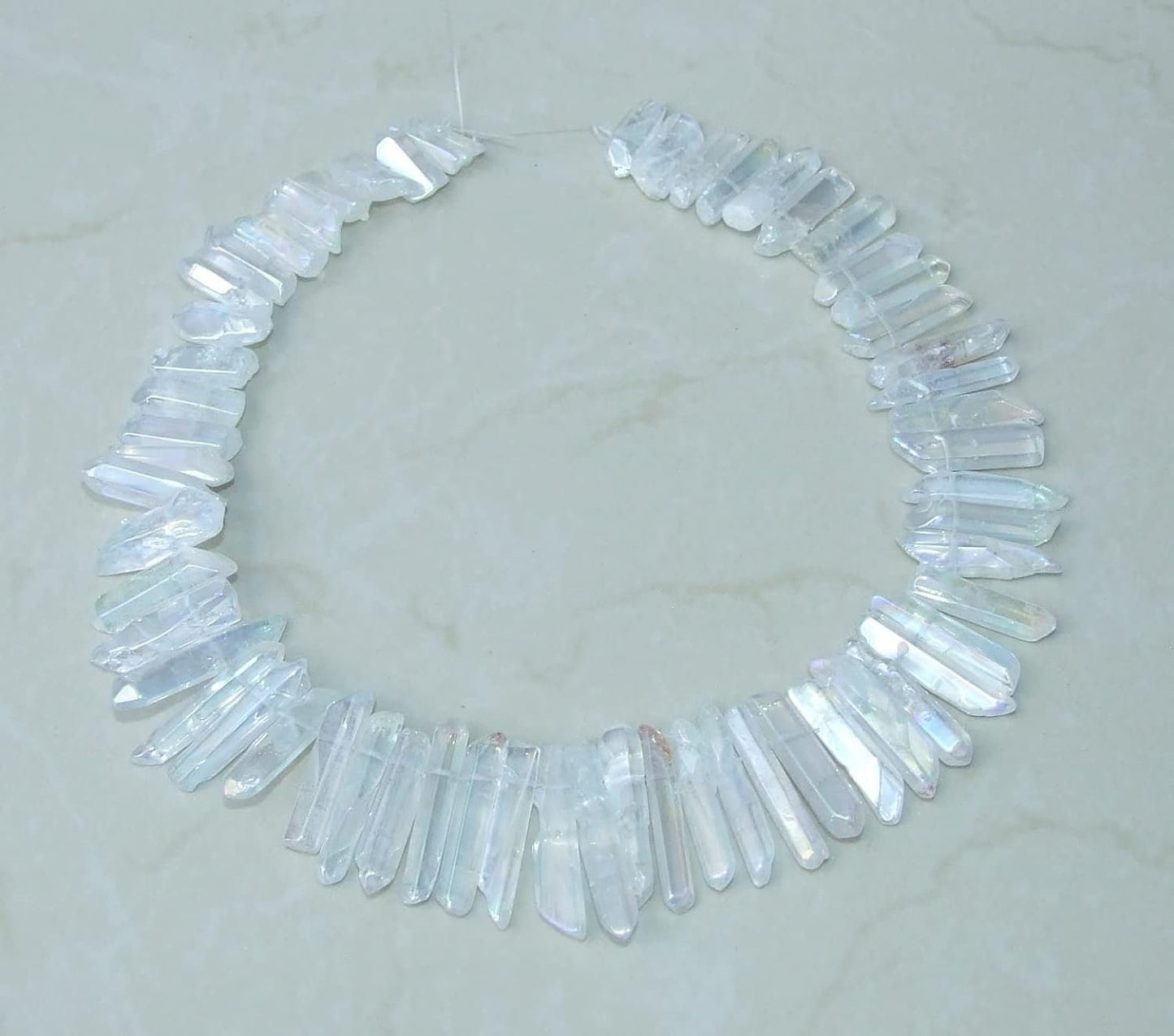 Polished Clear AB Titanium Quartz Points, Angel Aura Points Strand, Quartz Points, Quartz Crystals Points Strand, Gemstone Beads, 20-40+mm - EDGBeadsandGems