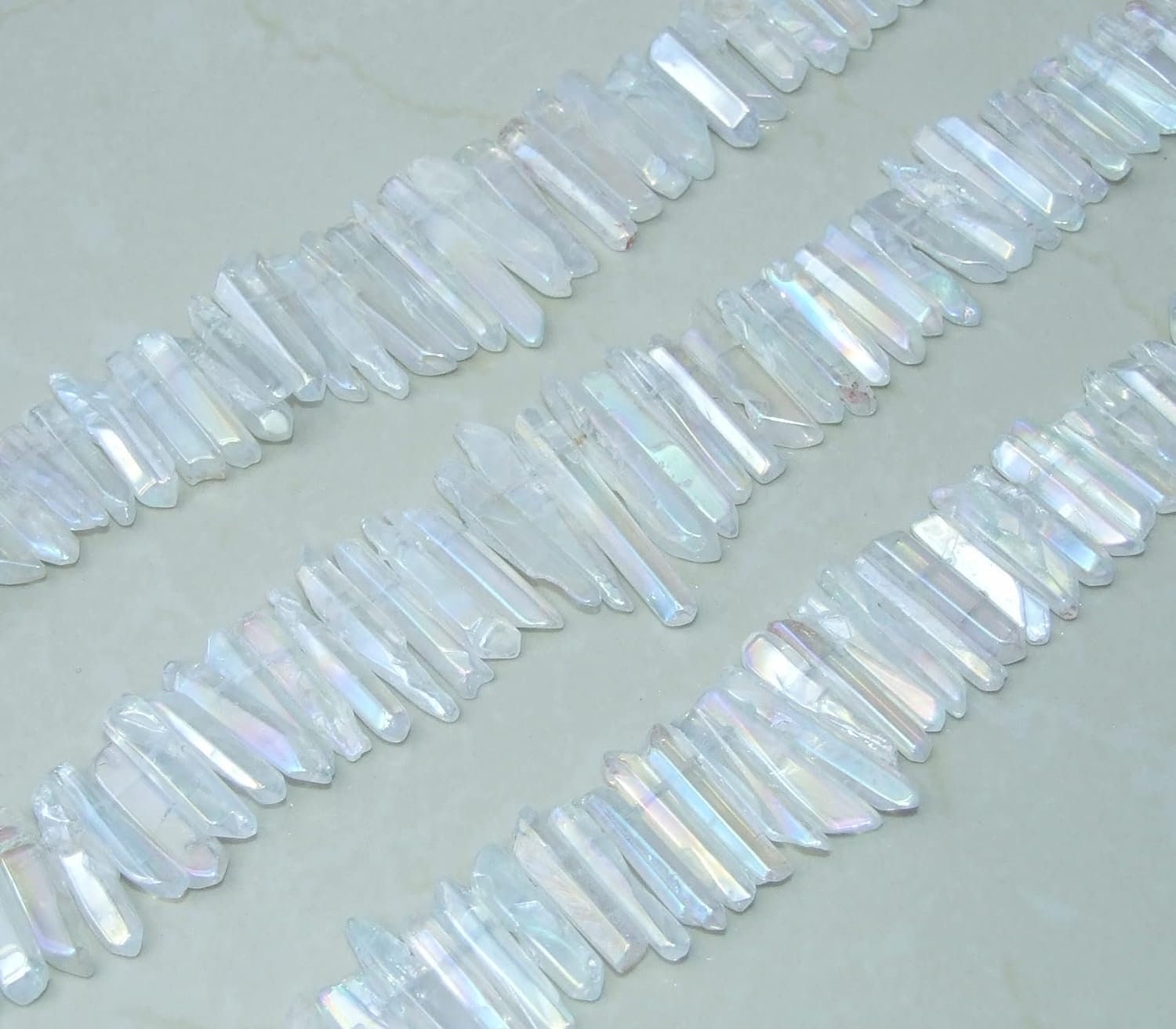 Polished Clear AB Titanium Quartz Points, Angel Aura Points Strand, Quartz Points, Quartz Crystals Points Strand, Gemstone Beads, 20-40+mm - EDGBeadsandGems