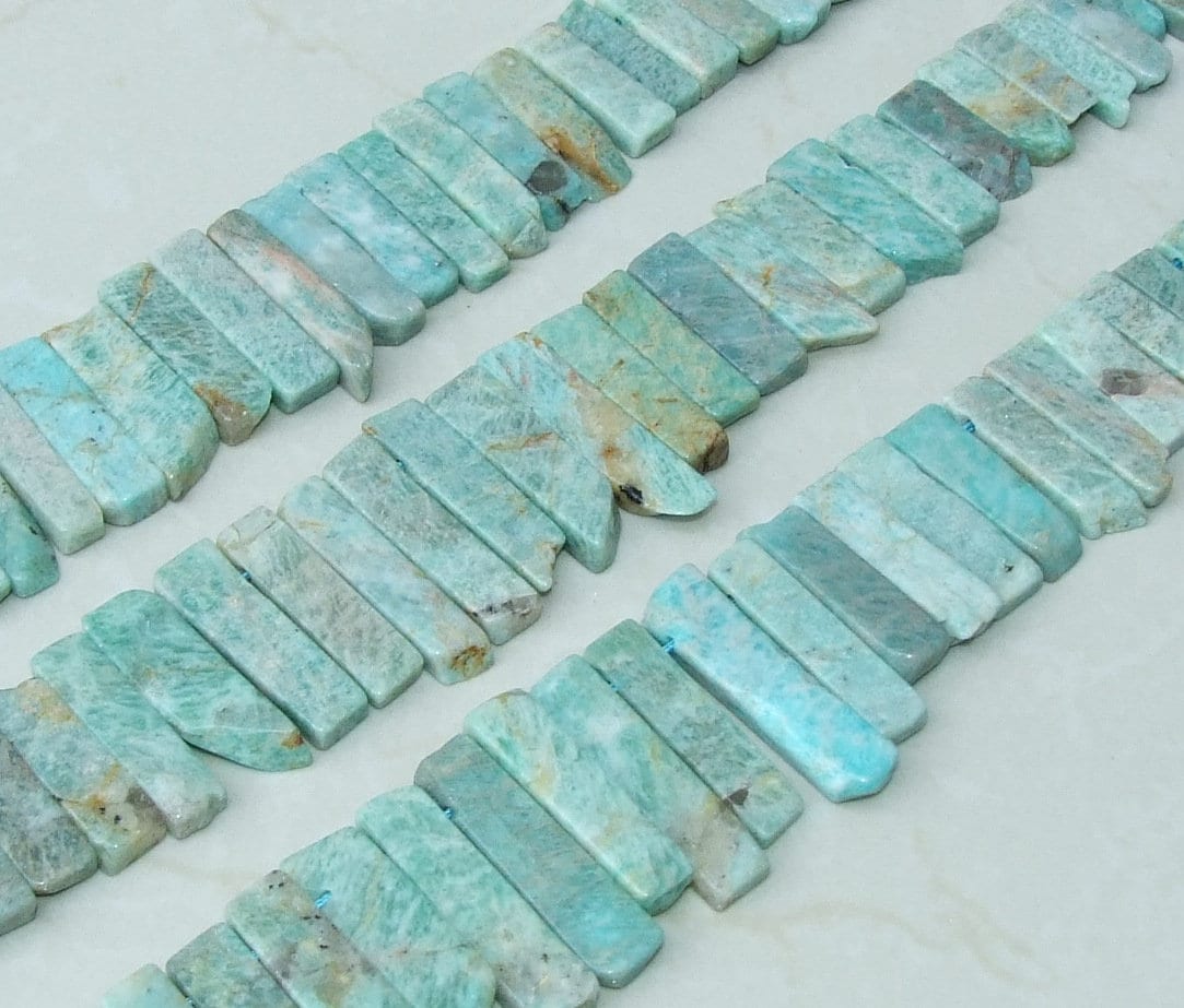 Amazonite Slice, Graduated Amazonite, Amazonite Bead Pendant, Polished Amazonite Slab, Gemstone Beads, Full & Half Strands - 25mm x 45+mm - EDGBeadsandGems