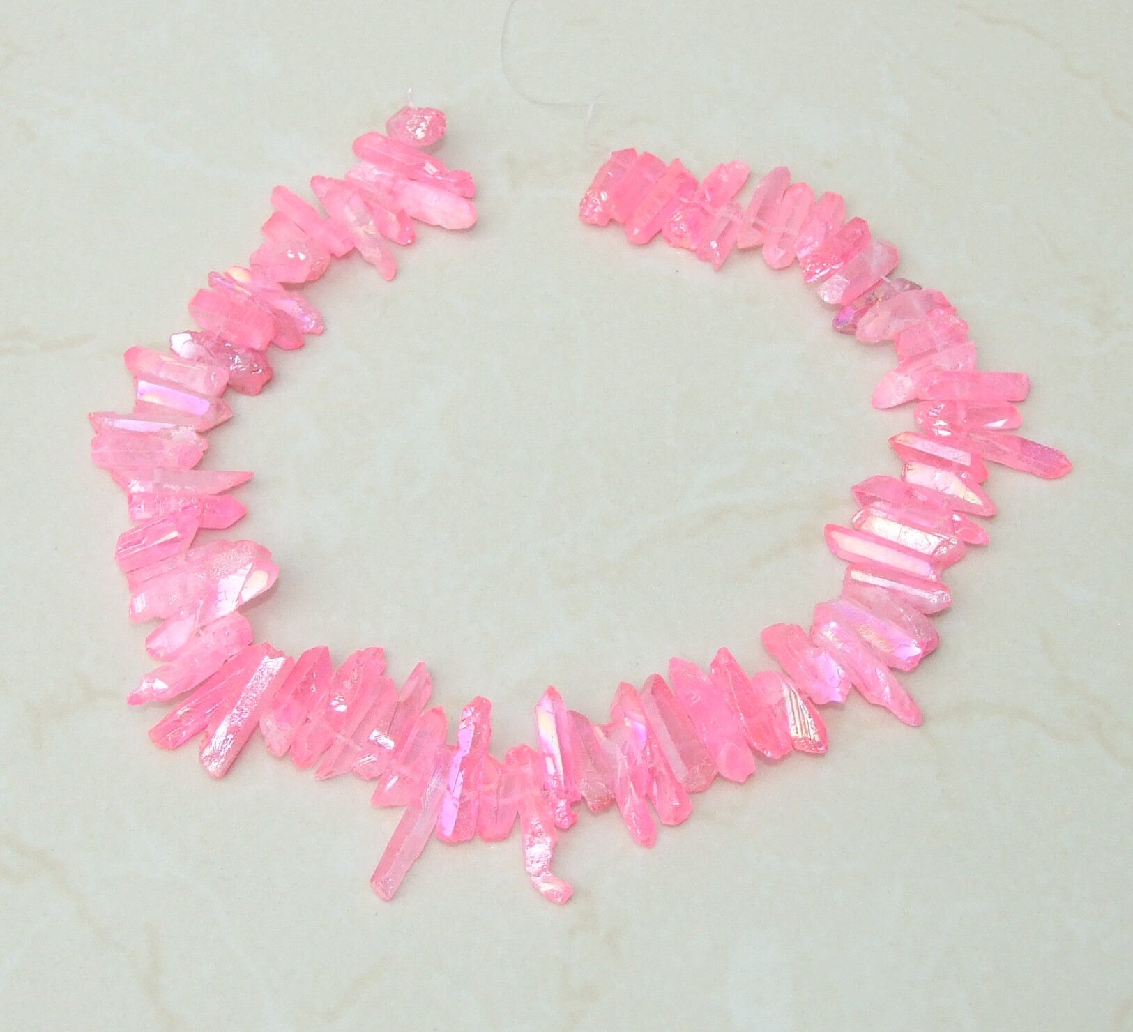 Dark Pink Titanium Quartz Point, Angel Aura Quartz Points Strand, Raw Quartz Points Drilled, Quartz Crystals Points Strand Beads, 20-30mm - EDGBeadsandGems