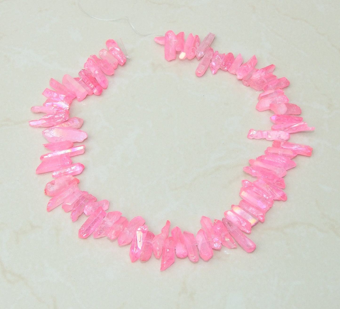 Dark Pink Titanium Quartz Point, Angel Aura Quartz Points Strand, Raw Quartz Points Drilled, Quartz Crystals Points Strand Beads, 20-30mm - EDGBeadsandGems