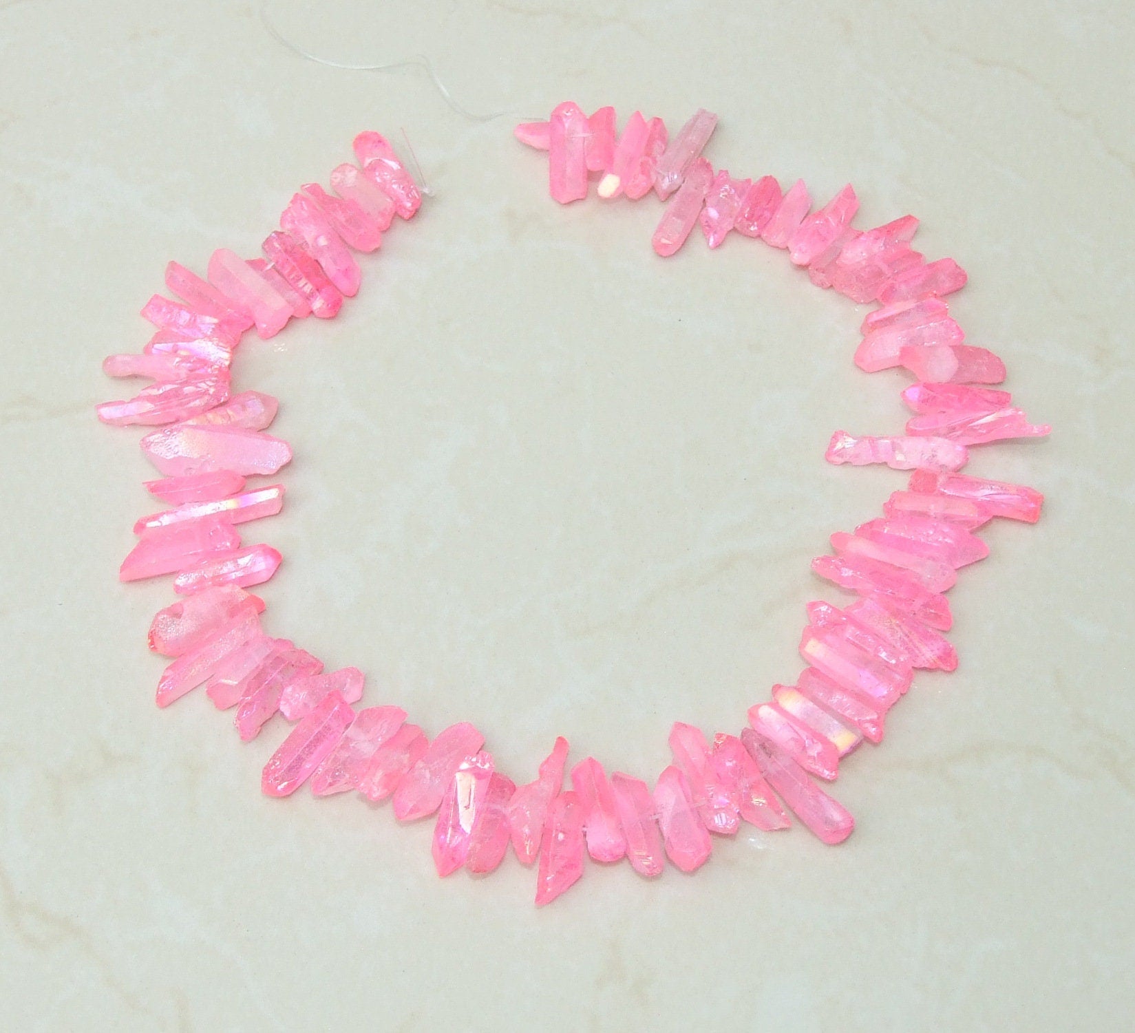 Dark Pink Titanium Quartz Point, Angel Aura Quartz Points Strand, Raw Quartz Points Drilled, Quartz Crystals Points Strand Beads, 20-30mm - EDGBeadsandGems