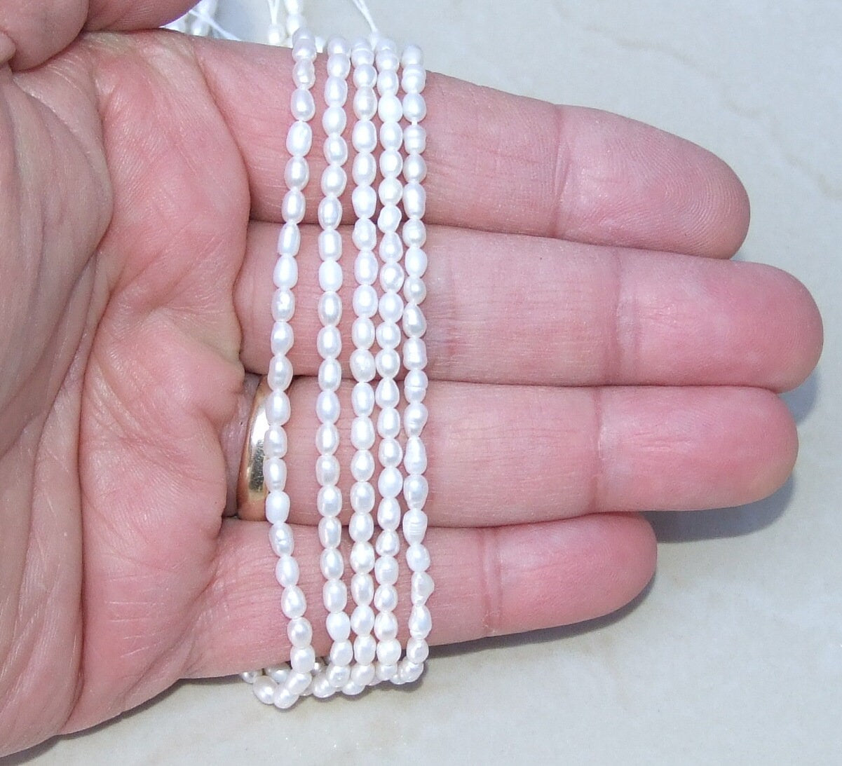 Natural Cultured Freshwater Pearl Beads, Rice Shape, 3.5mm x 5mm, Half/Full Strand, D03 - EDGBeadsandGems