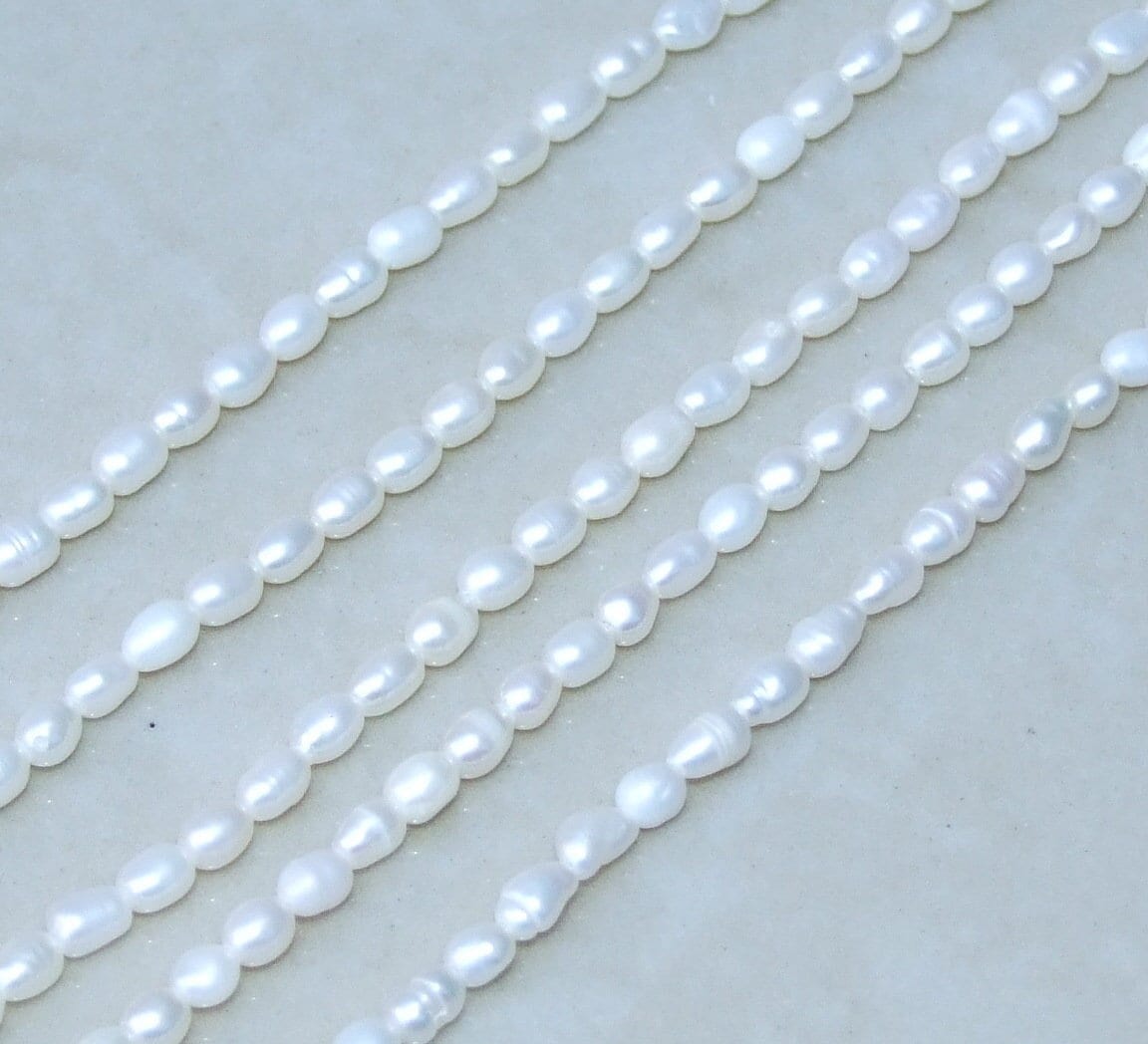 Natural Cultured Freshwater Pearl Beads, Rice Shape, 3.5mm x 5mm, Half/Full Strand, D03 - EDGBeadsandGems