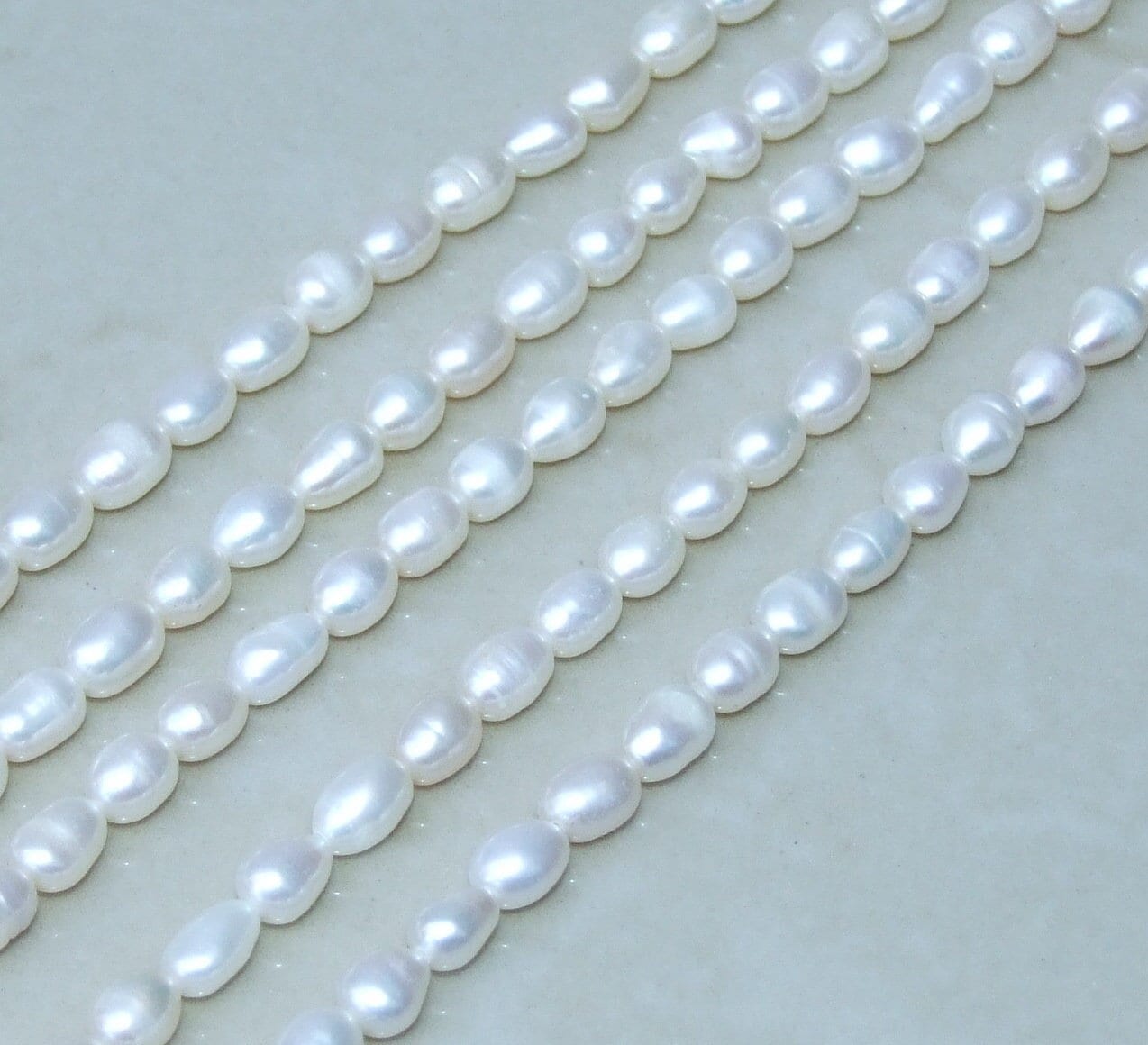 Natural Cultured Freshwater Pearl Beads, Rice Shape, 5mm x 8mm, Half/Full Strand, B03 - EDGBeadsandGems